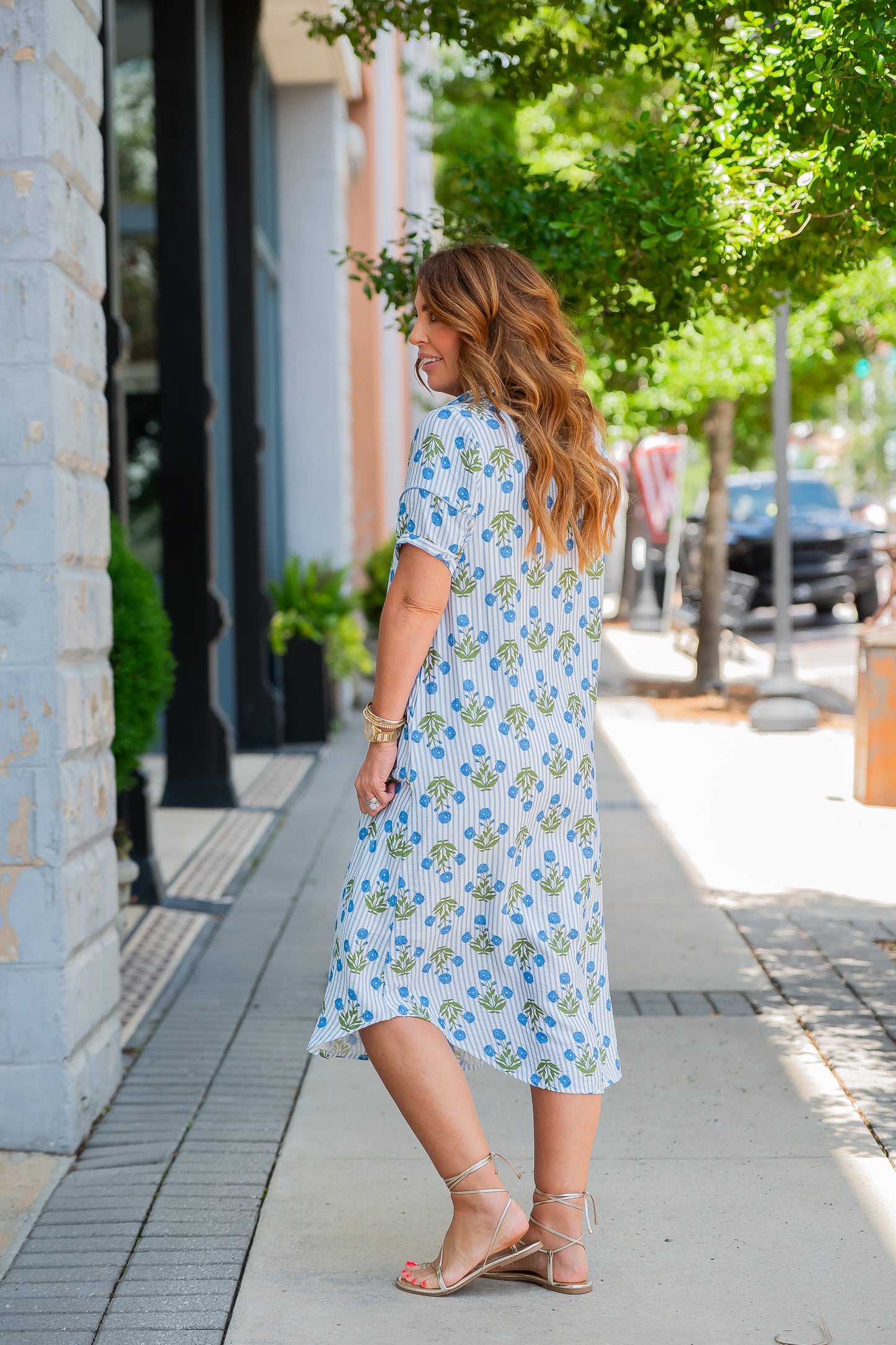 Polly Striped Floral Dress-Blue