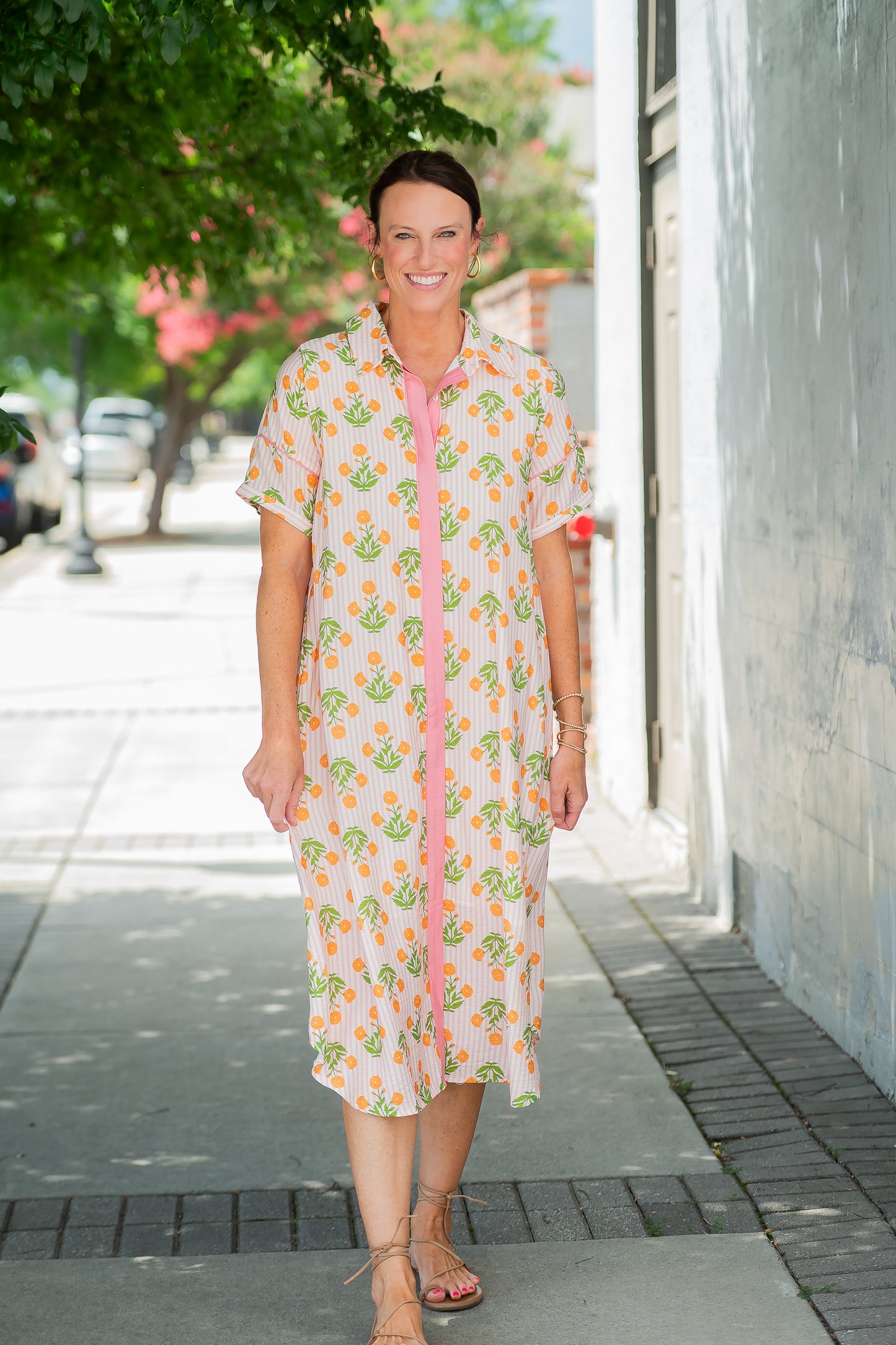 Polly Striped Floral Dress-Pink