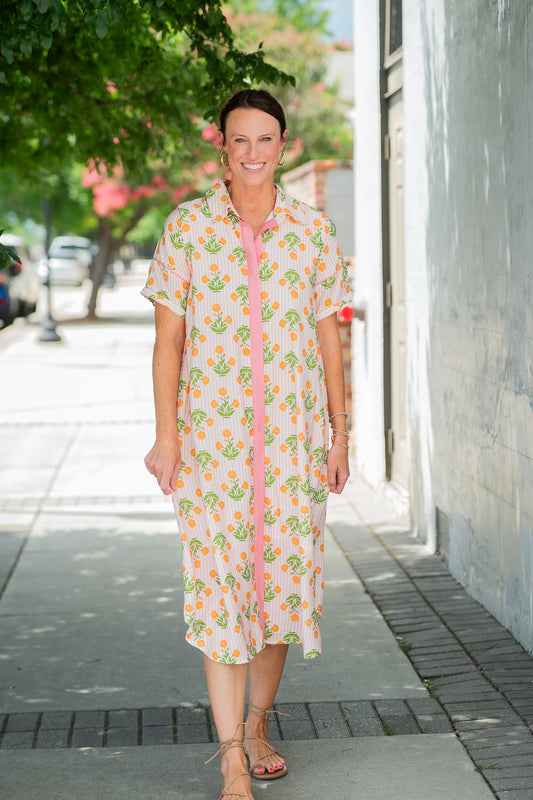 Polly Striped Floral Dress-Pink