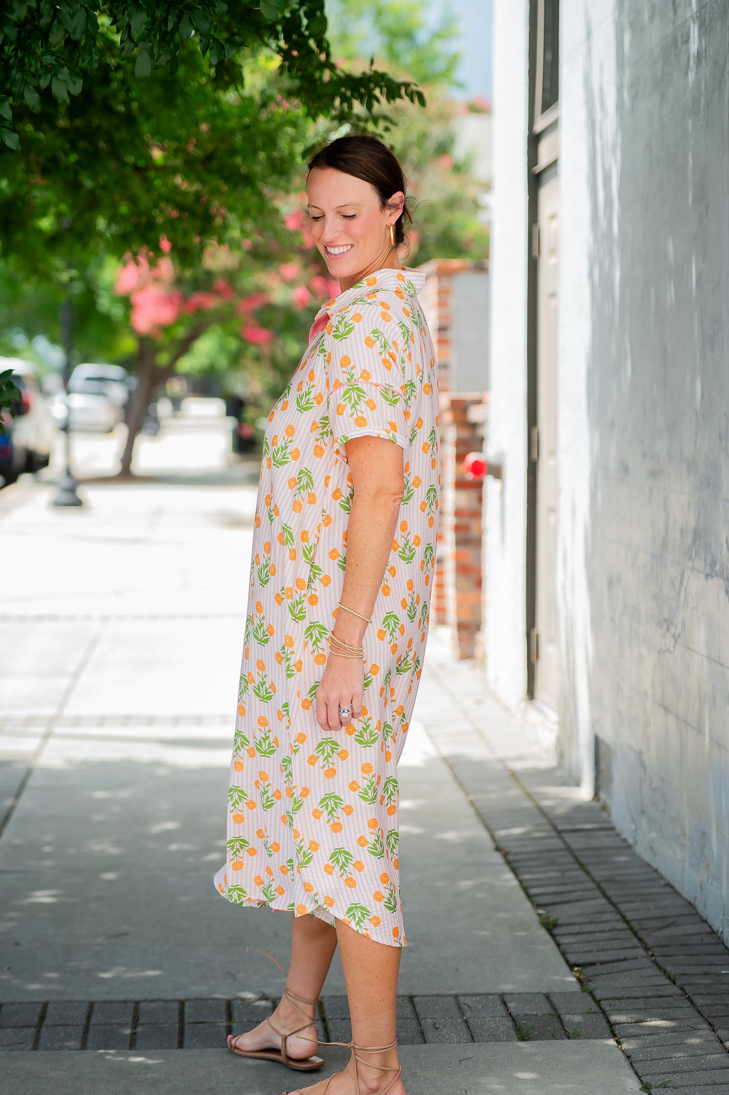 Polly Striped Floral Dress-Pink