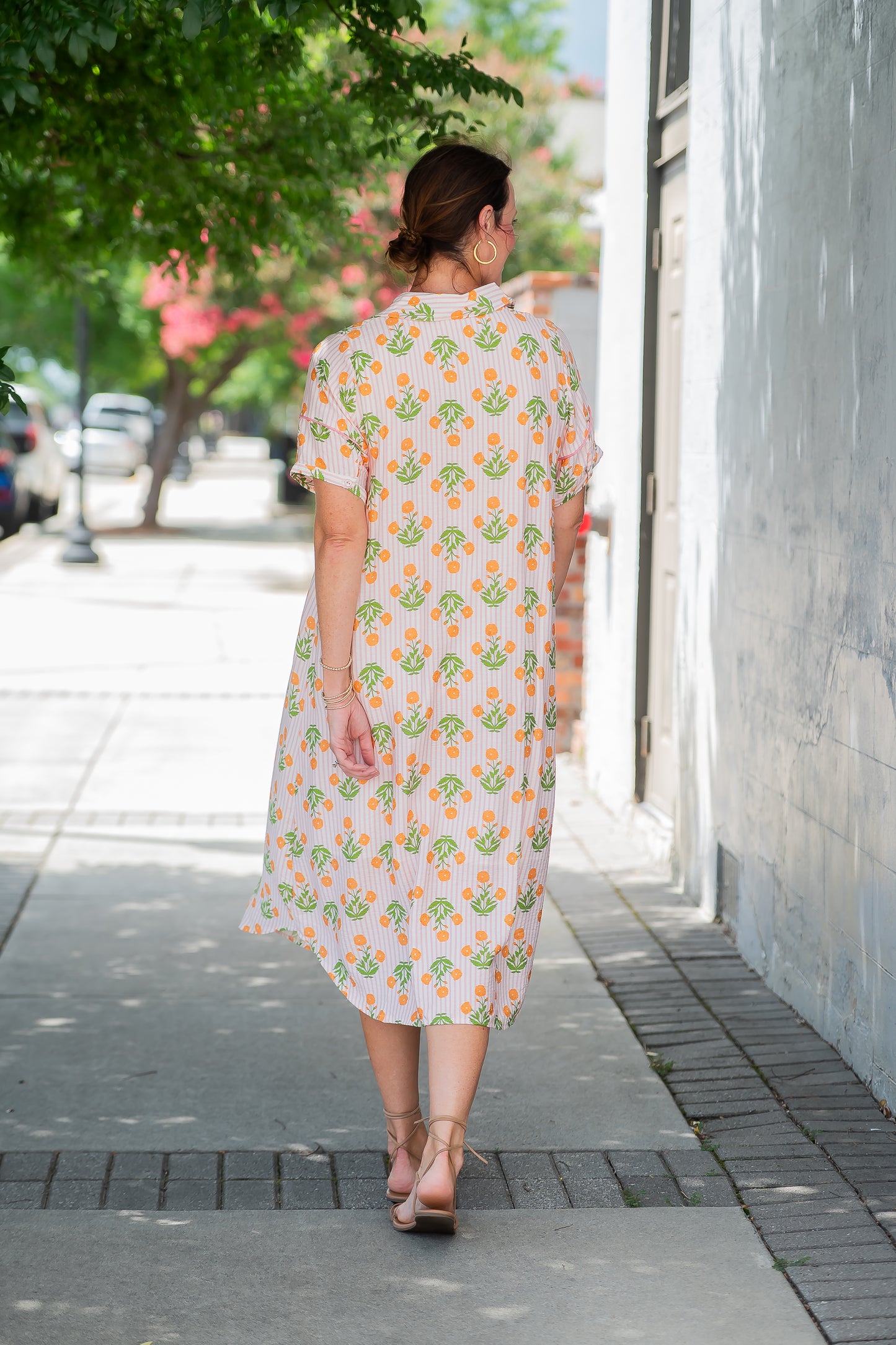Polly Striped Floral Dress-Pink
