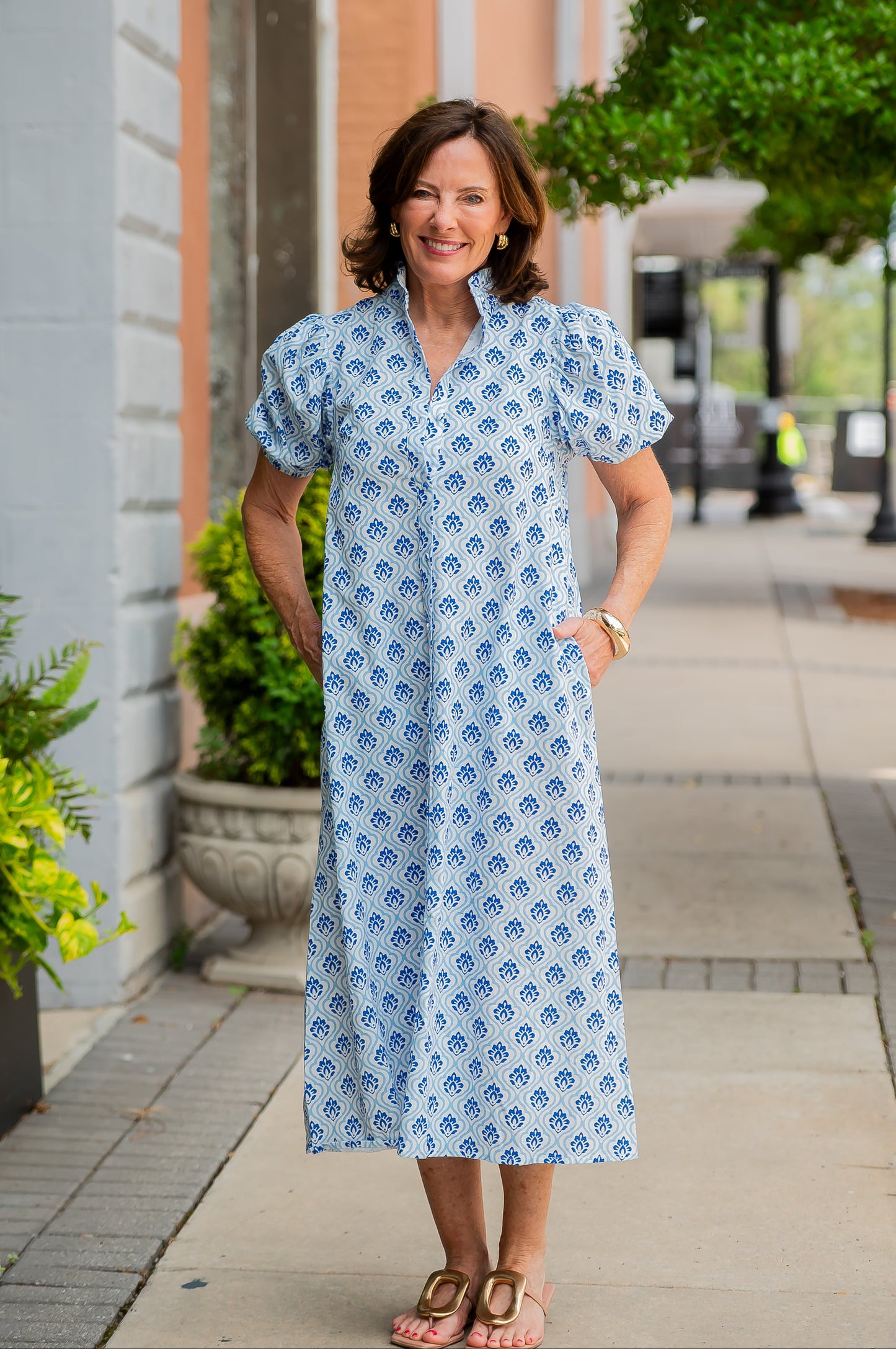 Lara Button Down Dress-Blue