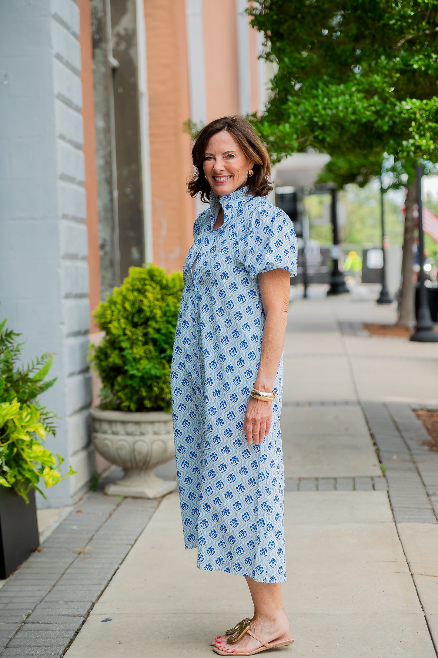 Lara Button Down Dress-Blue