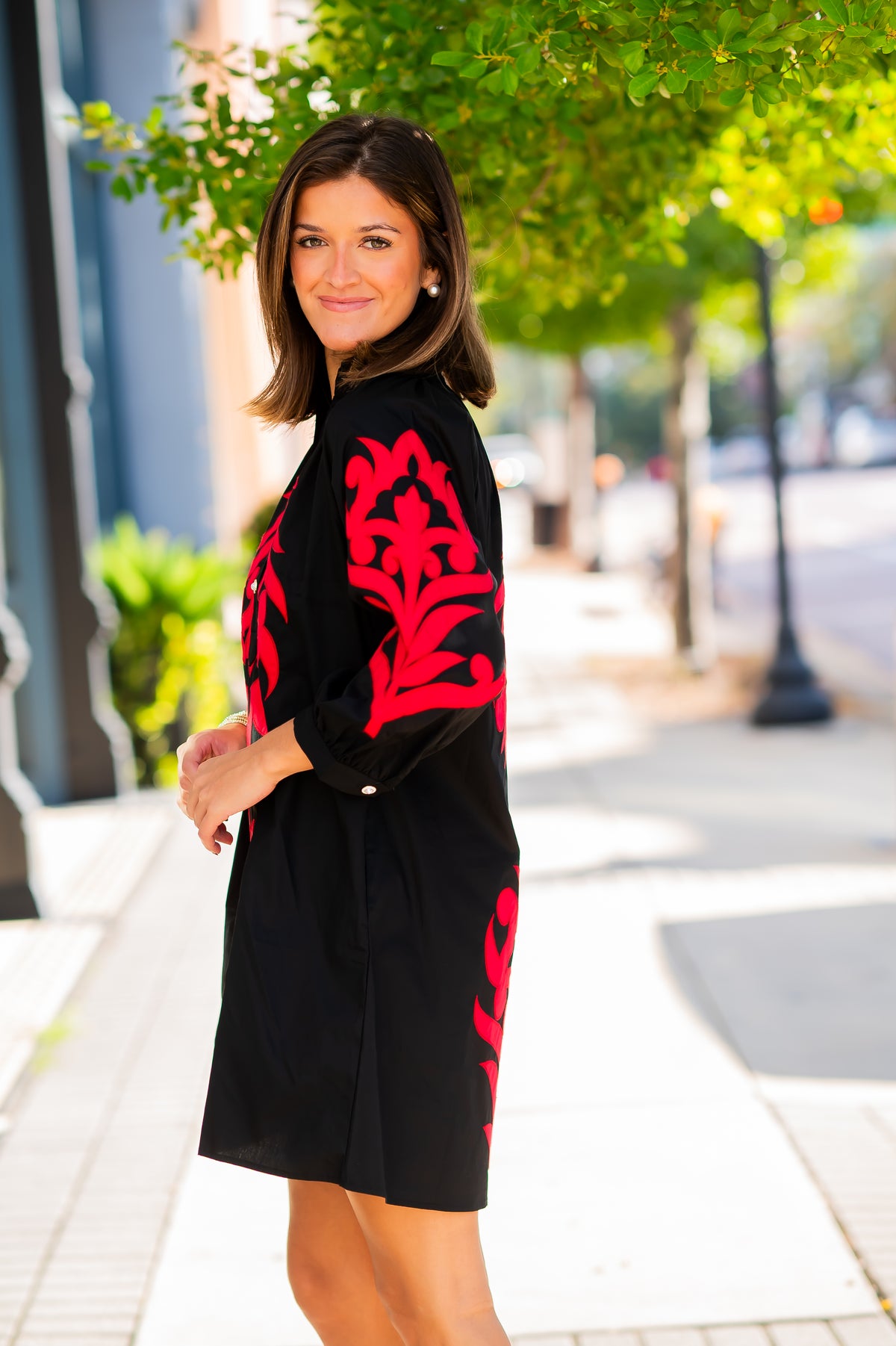 Monroe Shift Dress-Black/Crimson
