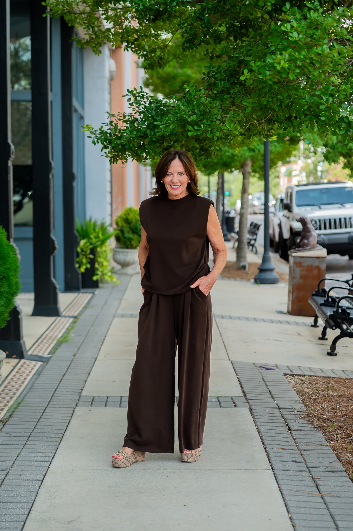 Appleton Pleated Wide Leg Pants-Coffee Brown