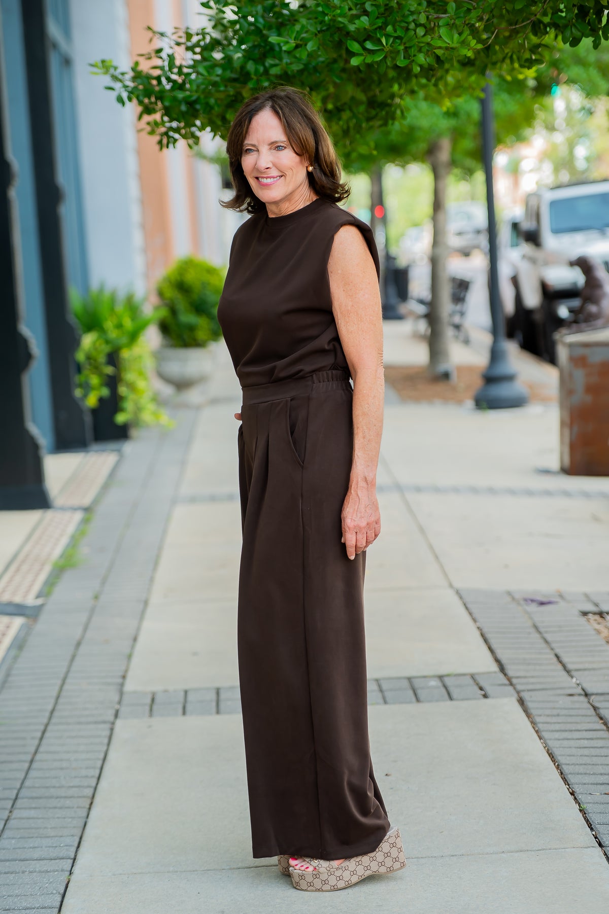 Appleton Pleated Wide Leg Pants-Coffee Brown