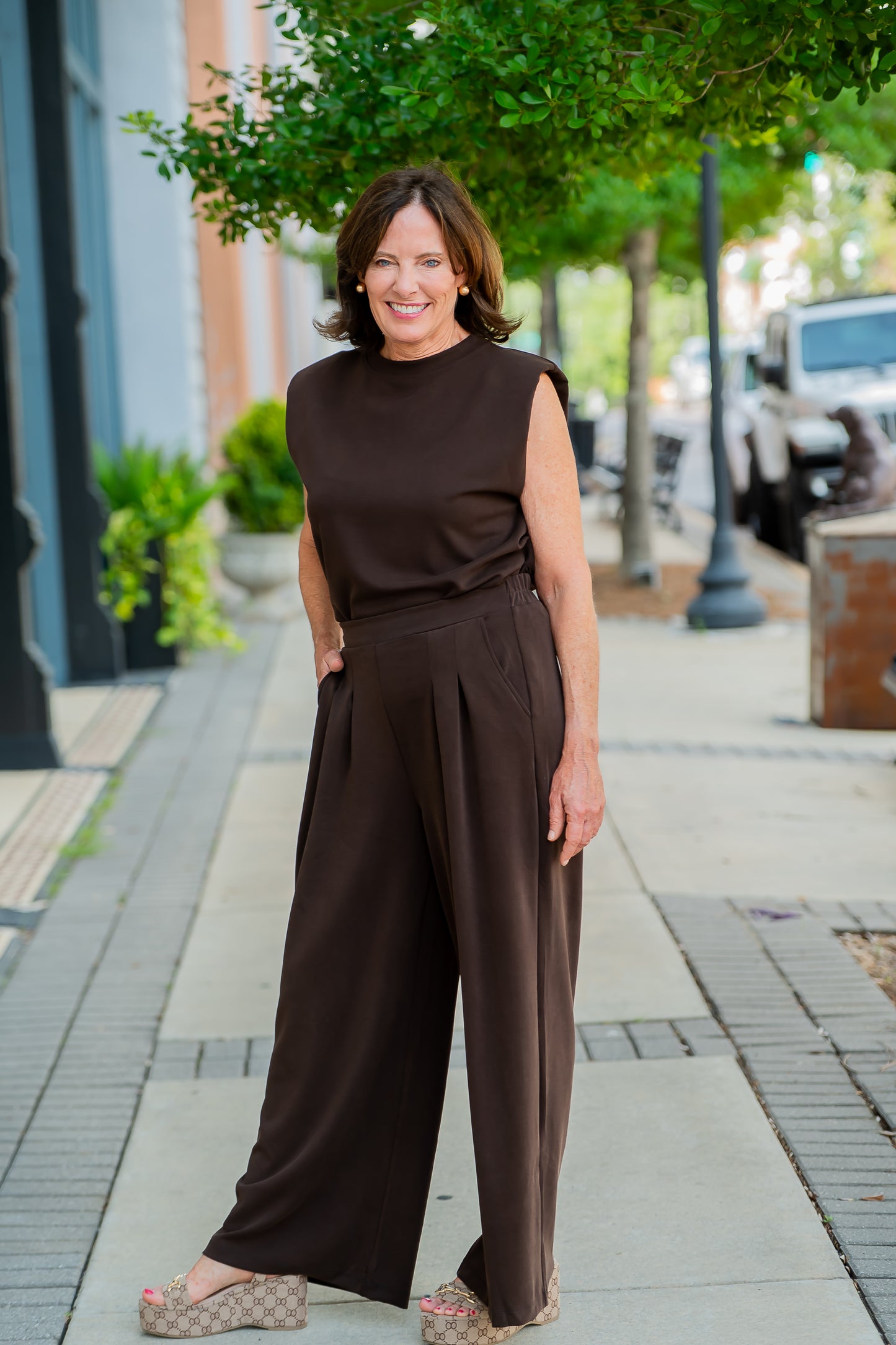 Appleton Pleated Wide Leg Pants-Coffee Brown