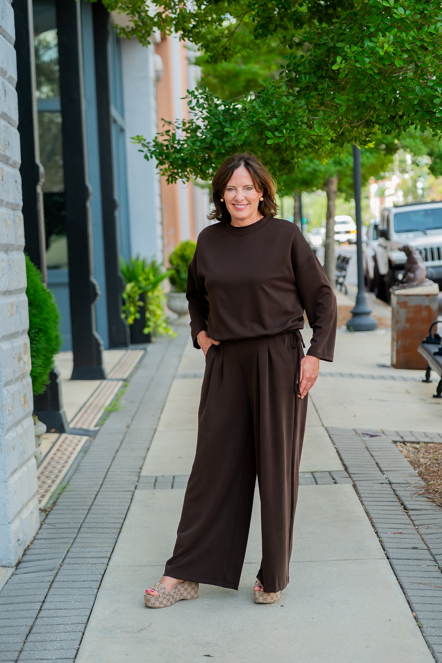 Appleton Pleated Wide Leg Pants-Coffee Brown