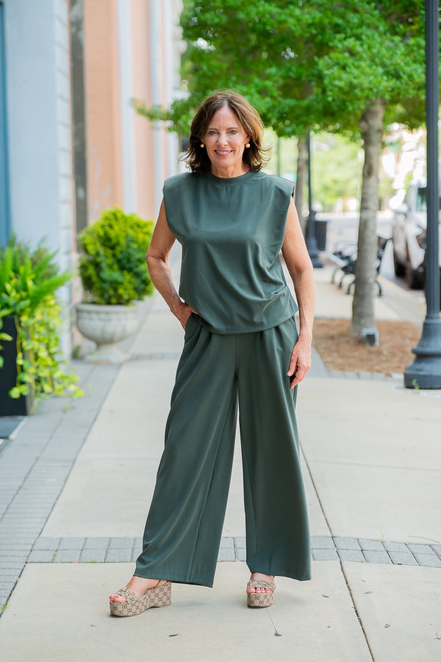 Appleton Pleated Wide Leg Pants-Forest Green