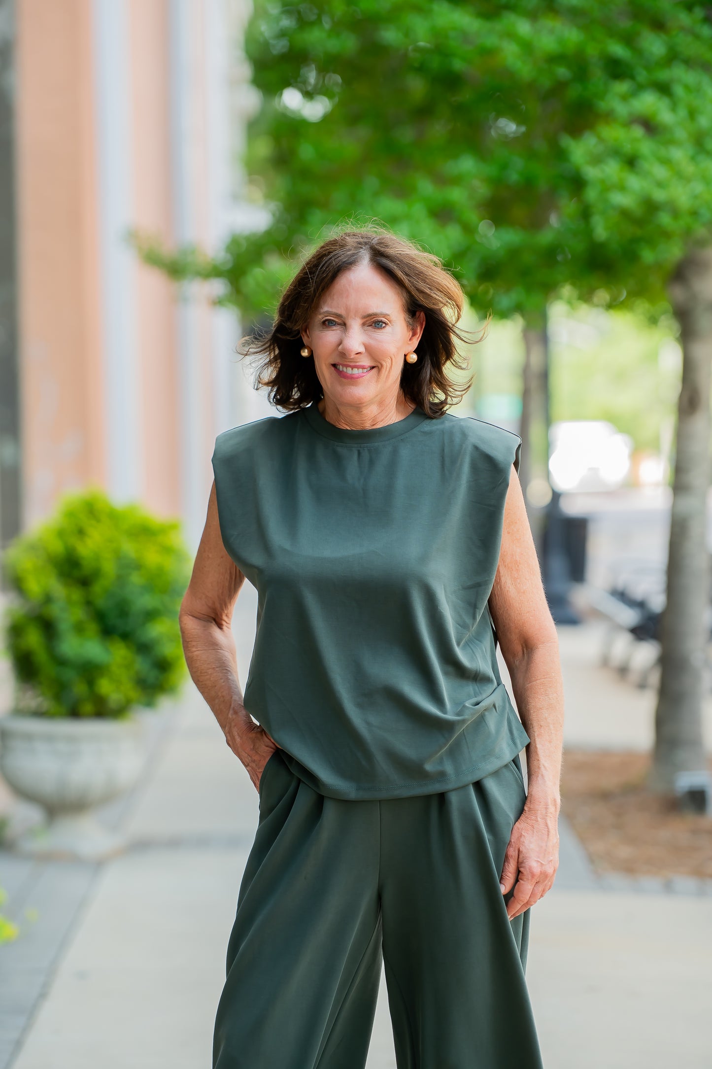 Superior Structured Sleeveless Top-Forest Green