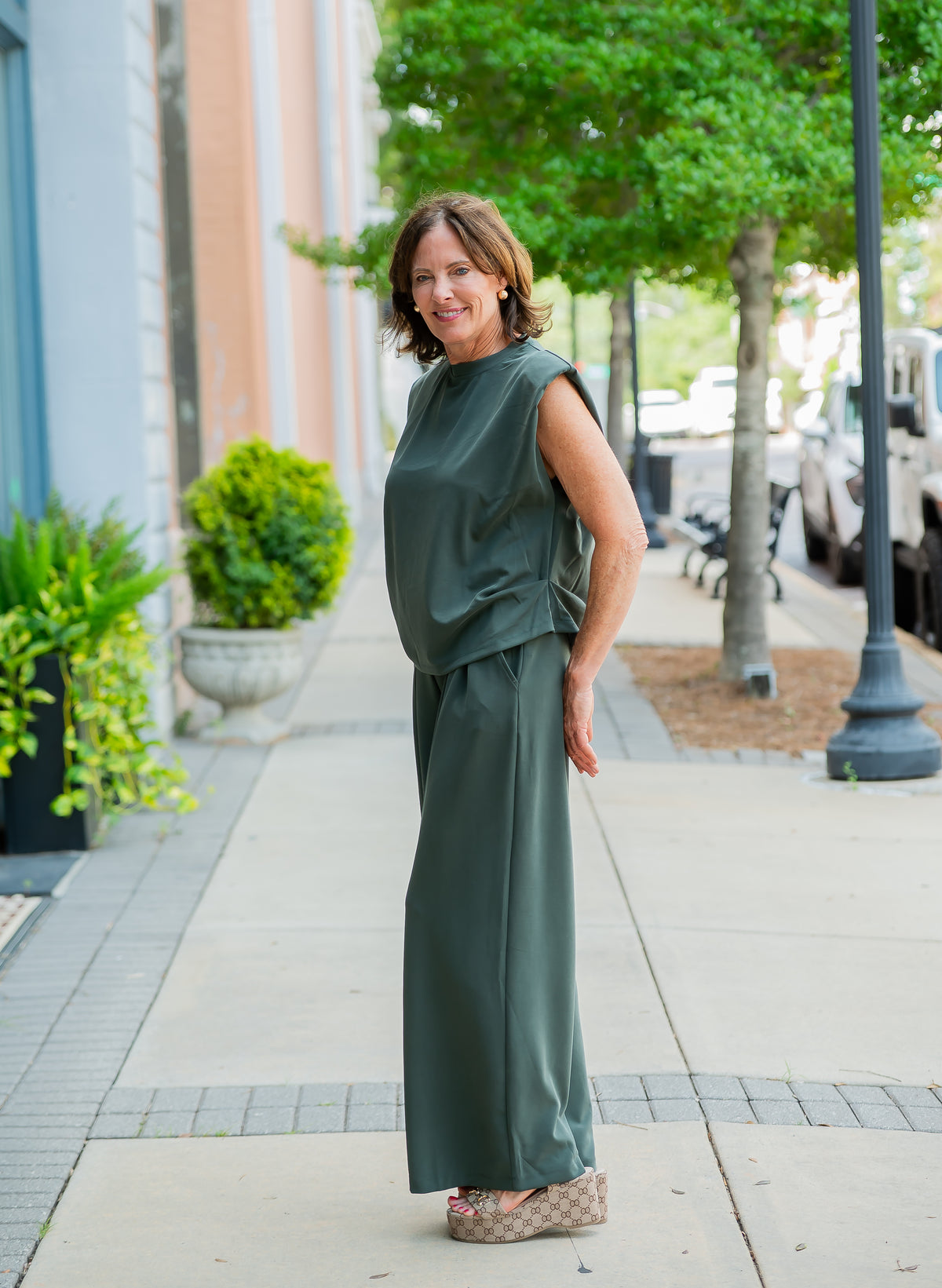 Appleton Pleated Wide Leg Pants-Forest Green