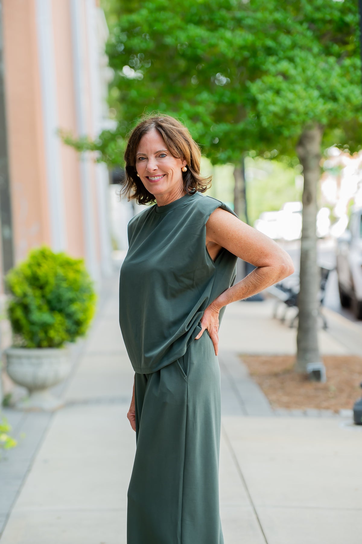 Superior Structured Sleeveless Top-Forest Green