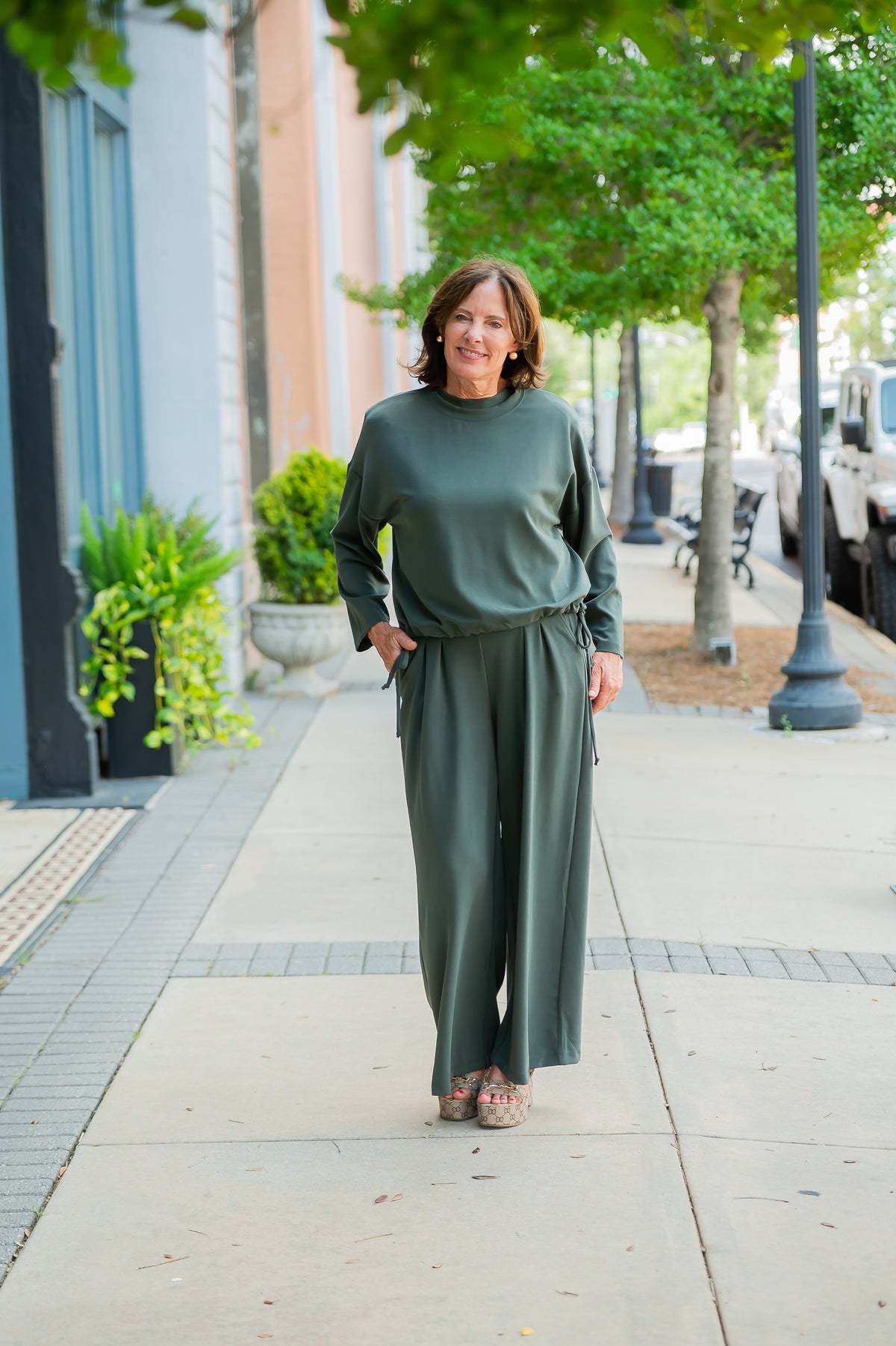 Appleton Pleated Wide Leg Pants-Forest Green