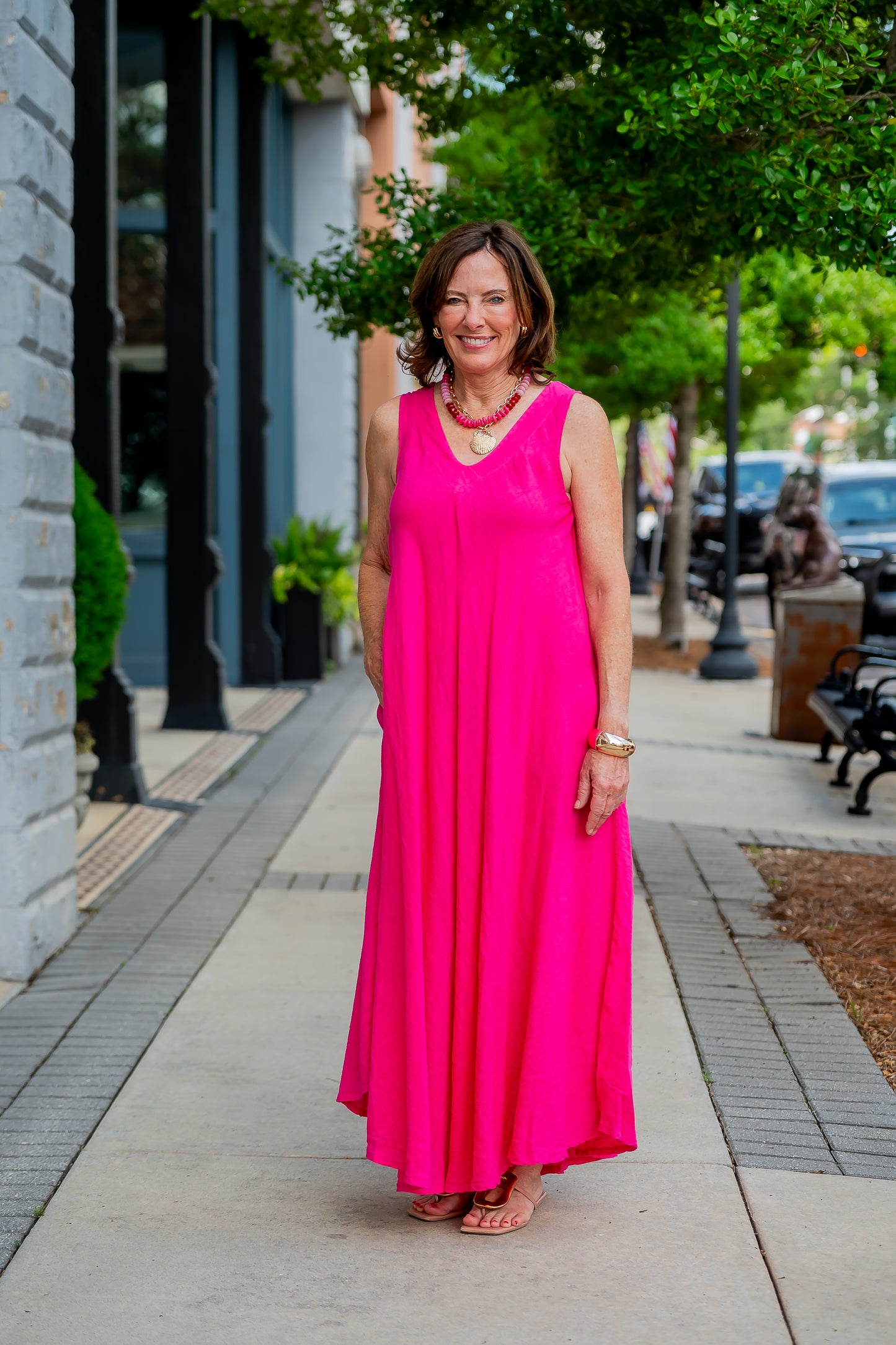 Mallorca V-Back Linen Dress-Fuchsia