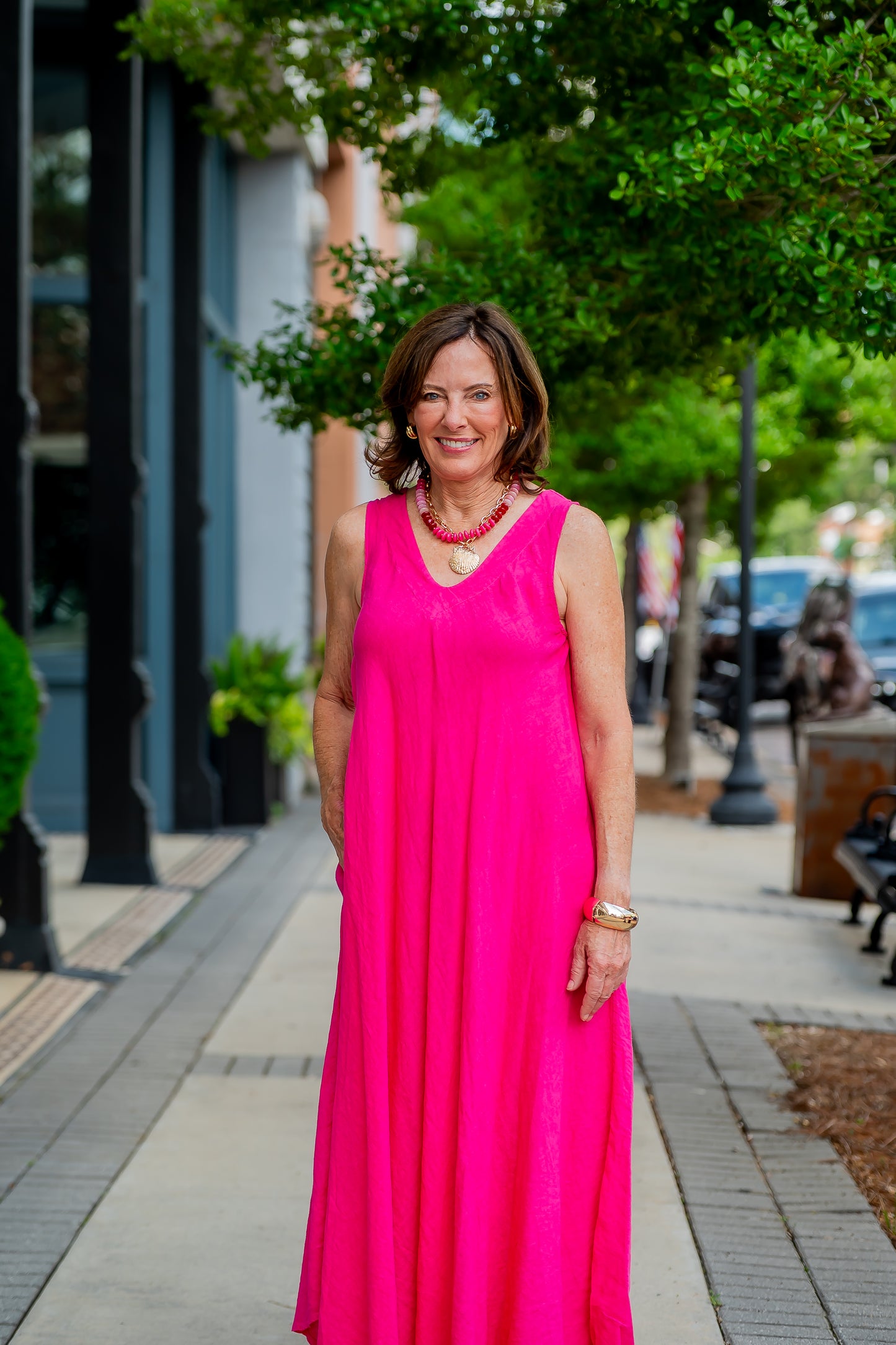 Mallorca V-Back Linen Dress-Fuchsia
