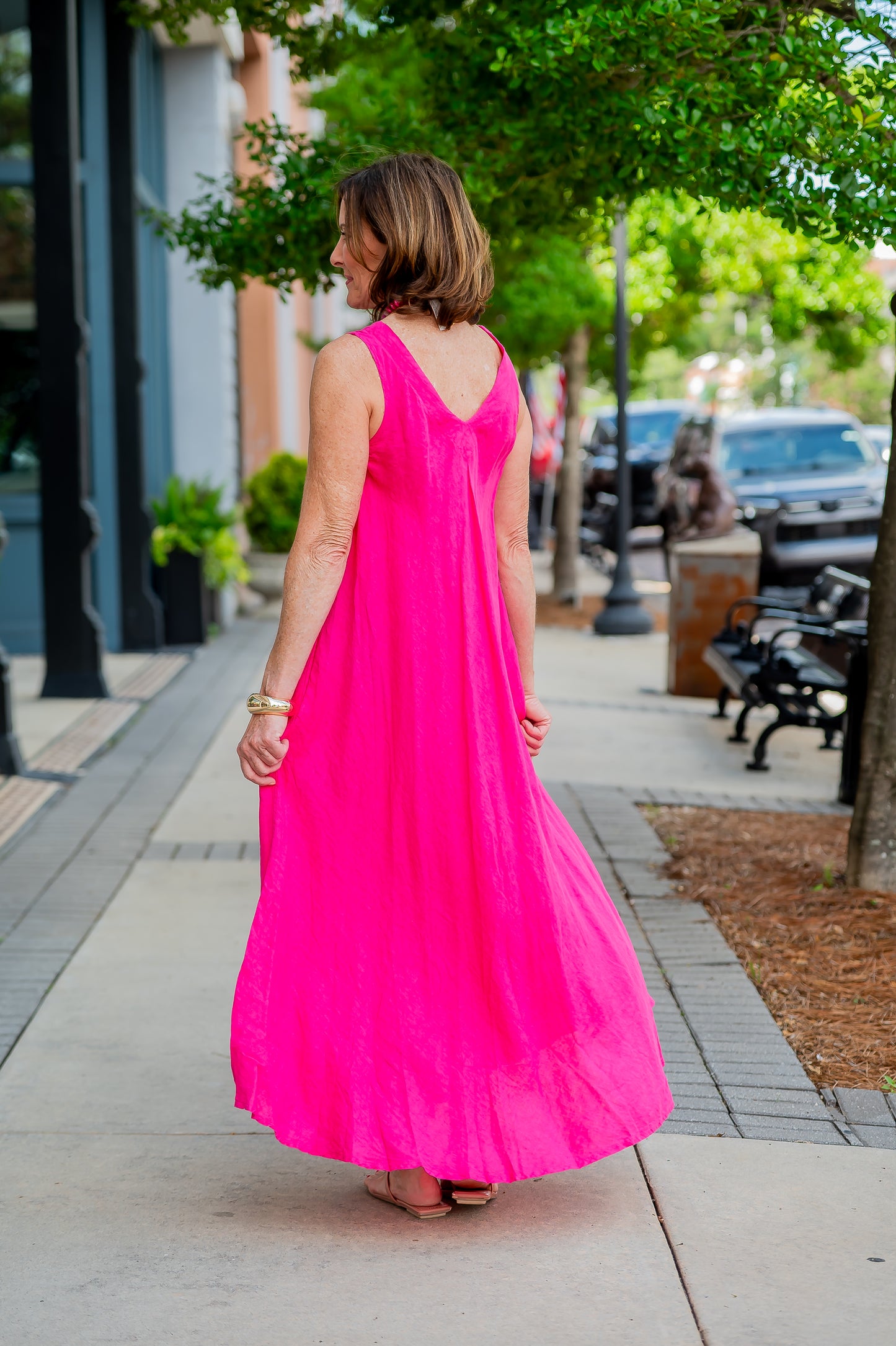 Mallorca V-Back Linen Dress-Fuchsia
