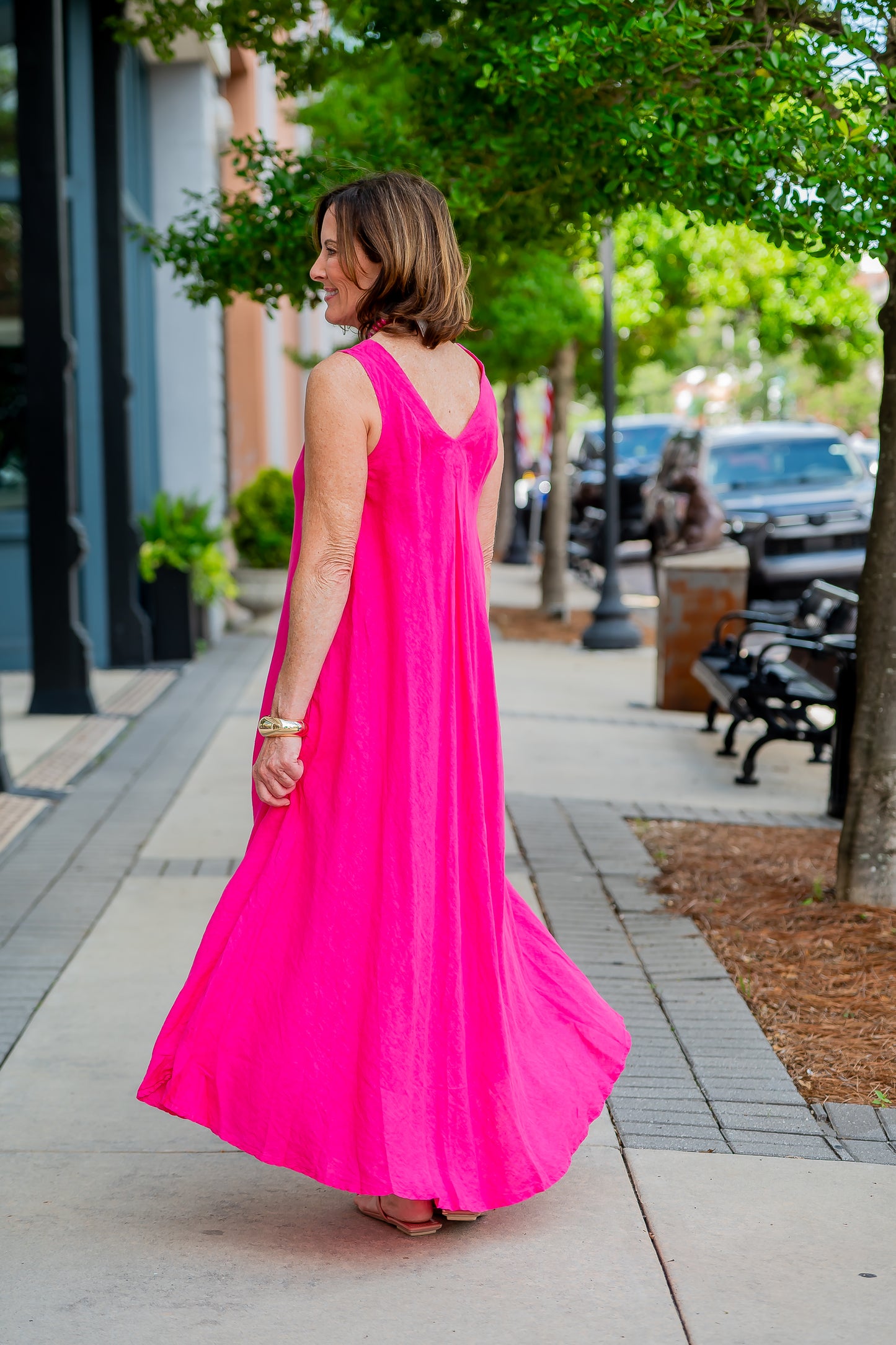 Mallorca V-Back Linen Dress-Fuchsia