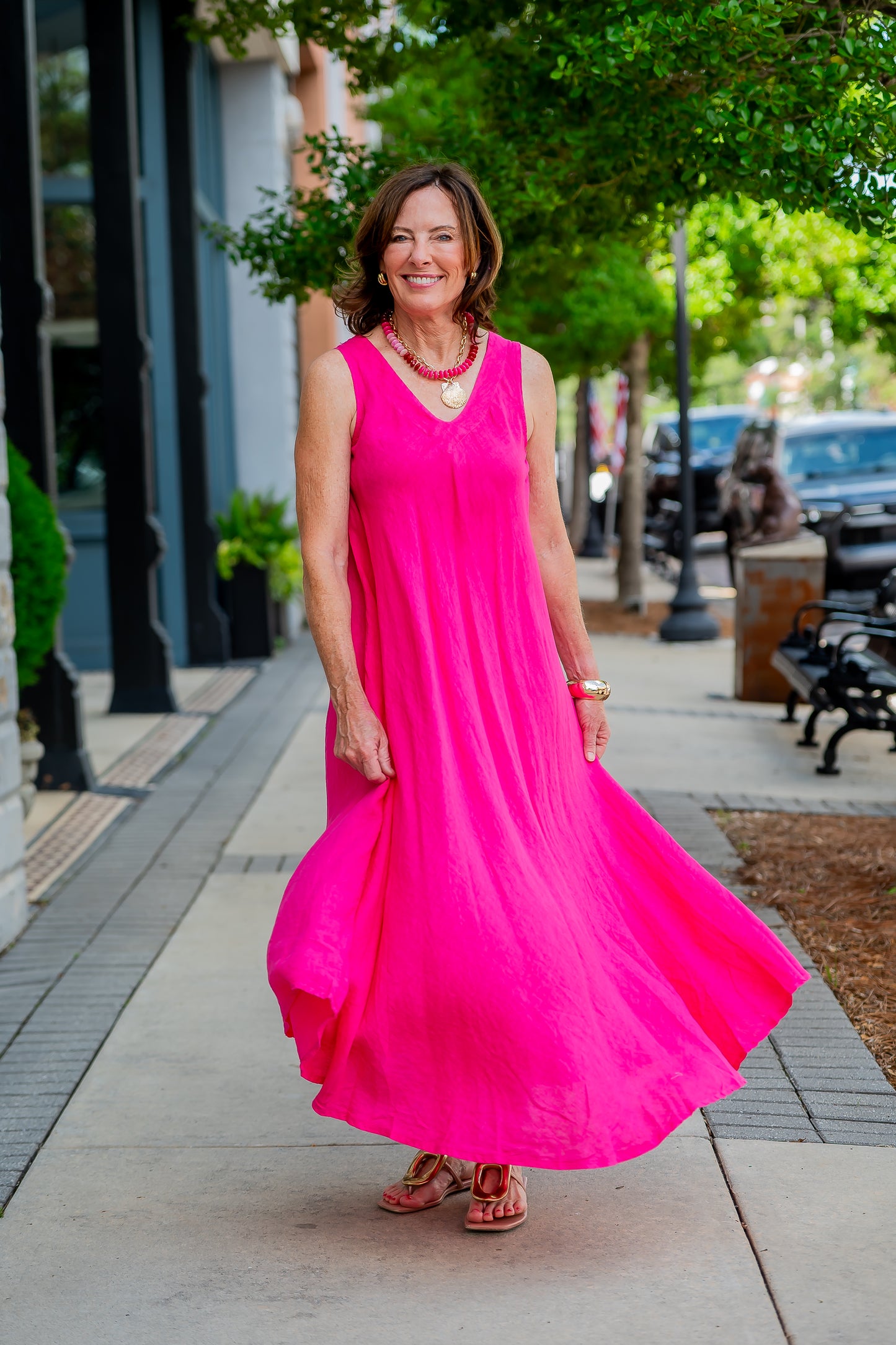 Mallorca V-Back Linen Dress-Fuchsia