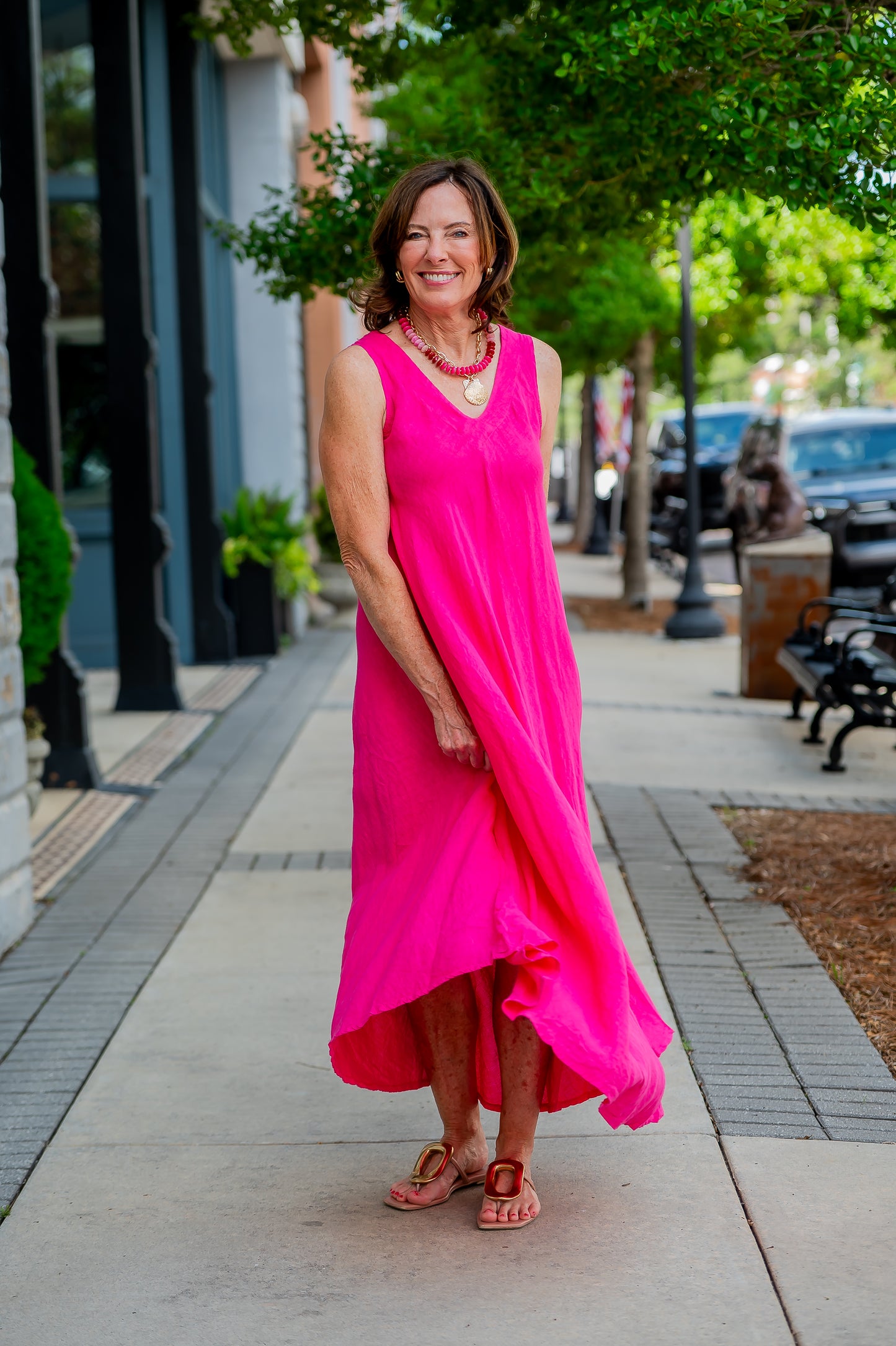 Mallorca V-Back Linen Dress-Fuchsia