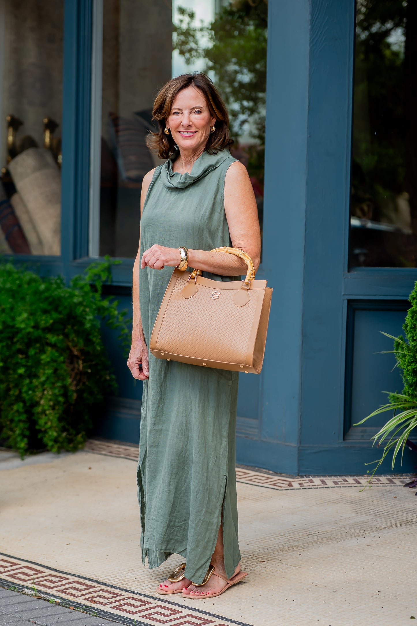 Cannes Linen Dress-Army Green