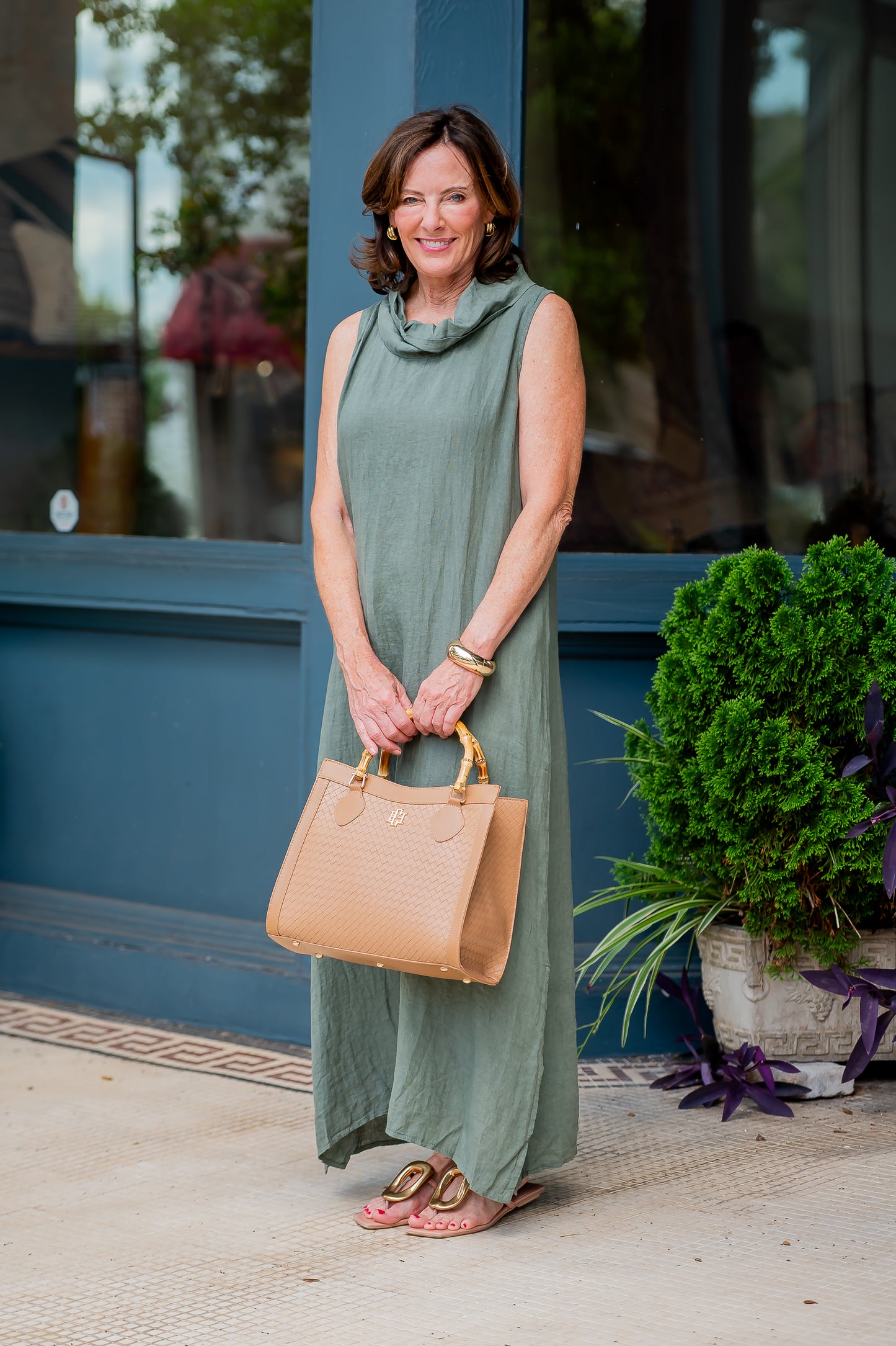 Cannes Linen Dress-Army Green