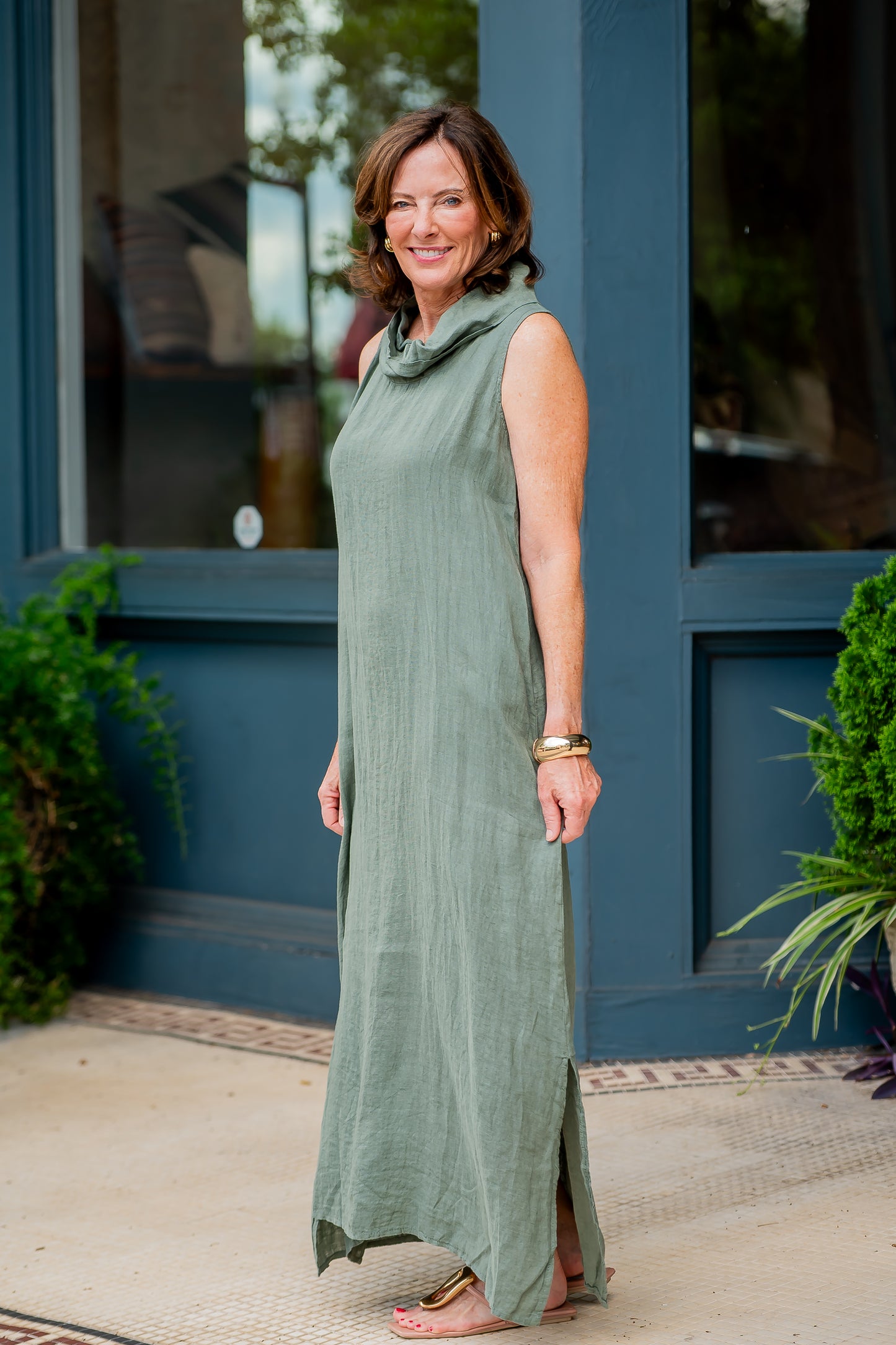 Cannes Linen Dress-Army Green