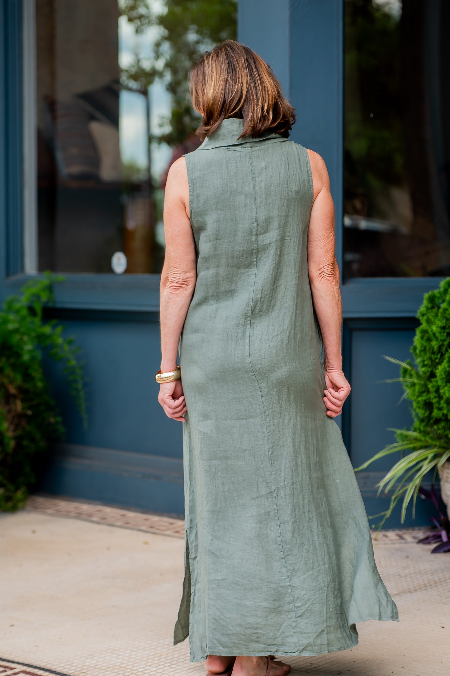 Cannes Linen Dress-Army Green