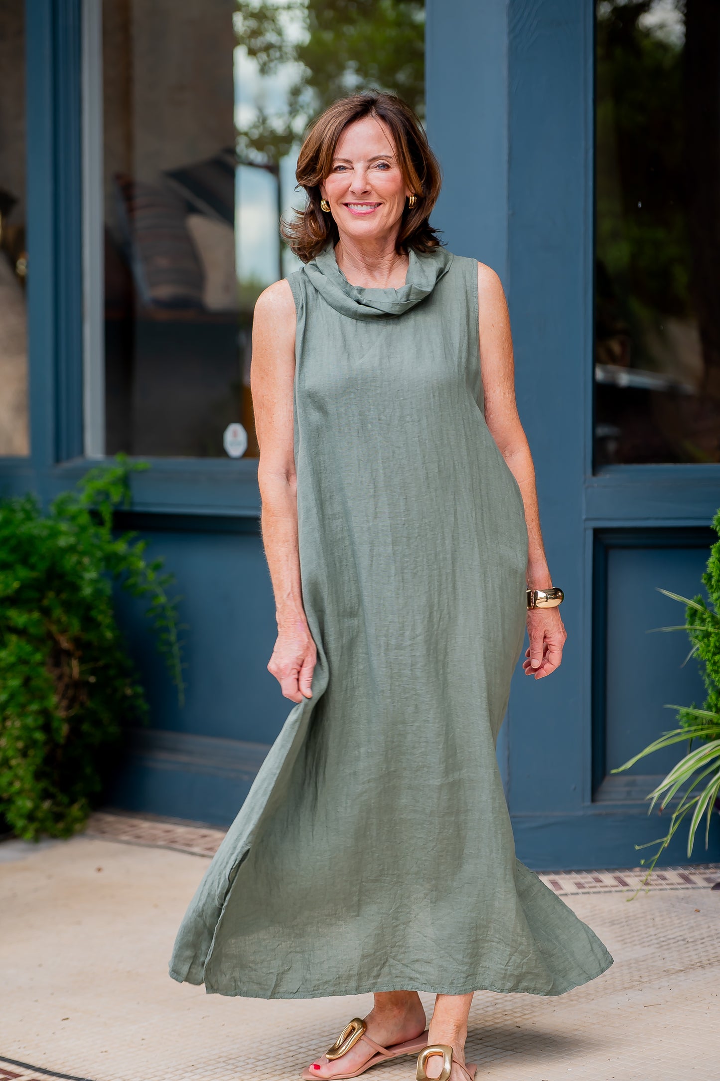 Cannes Linen Dress-Army Green