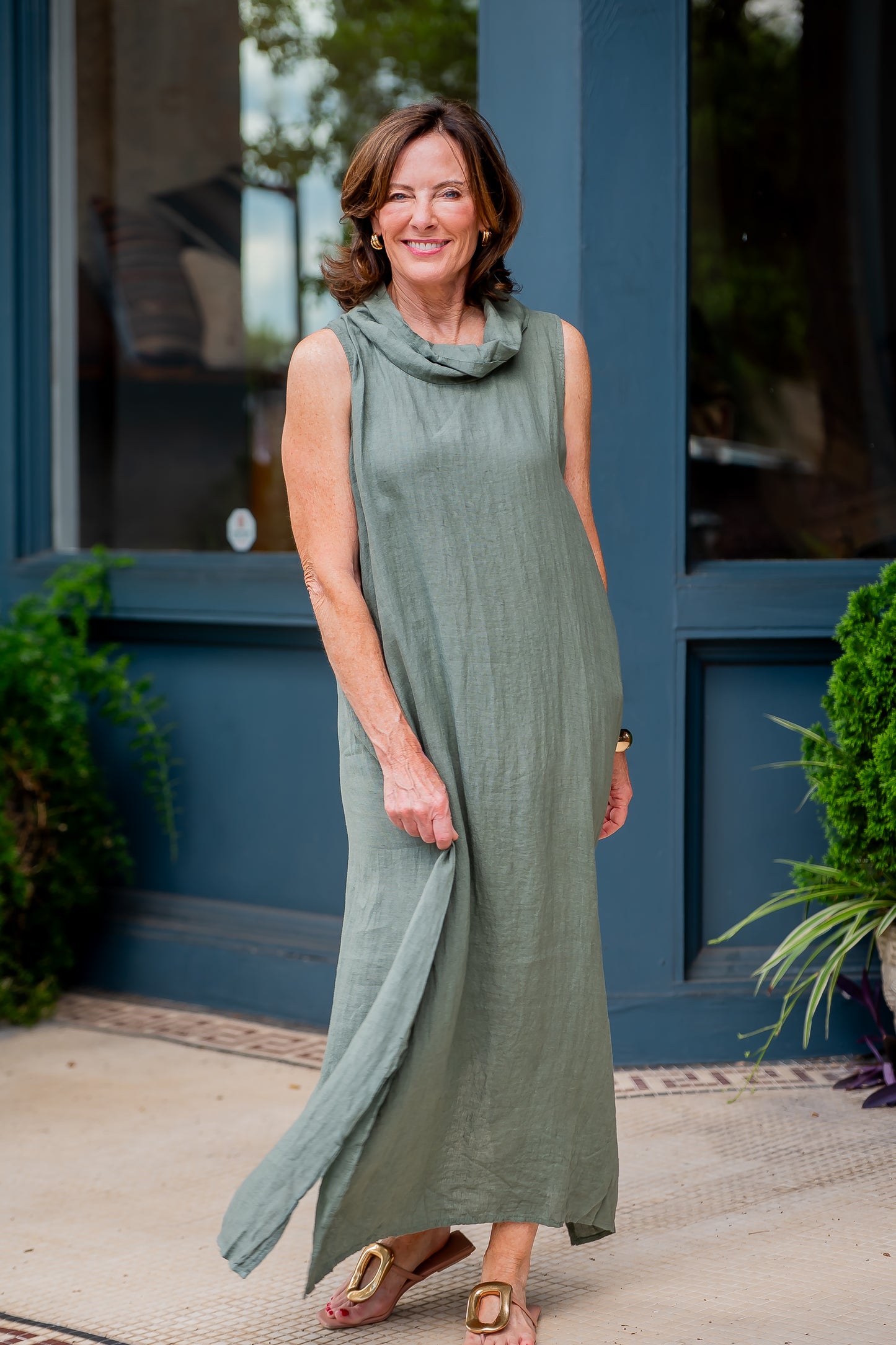 Cannes Linen Dress-Army Green