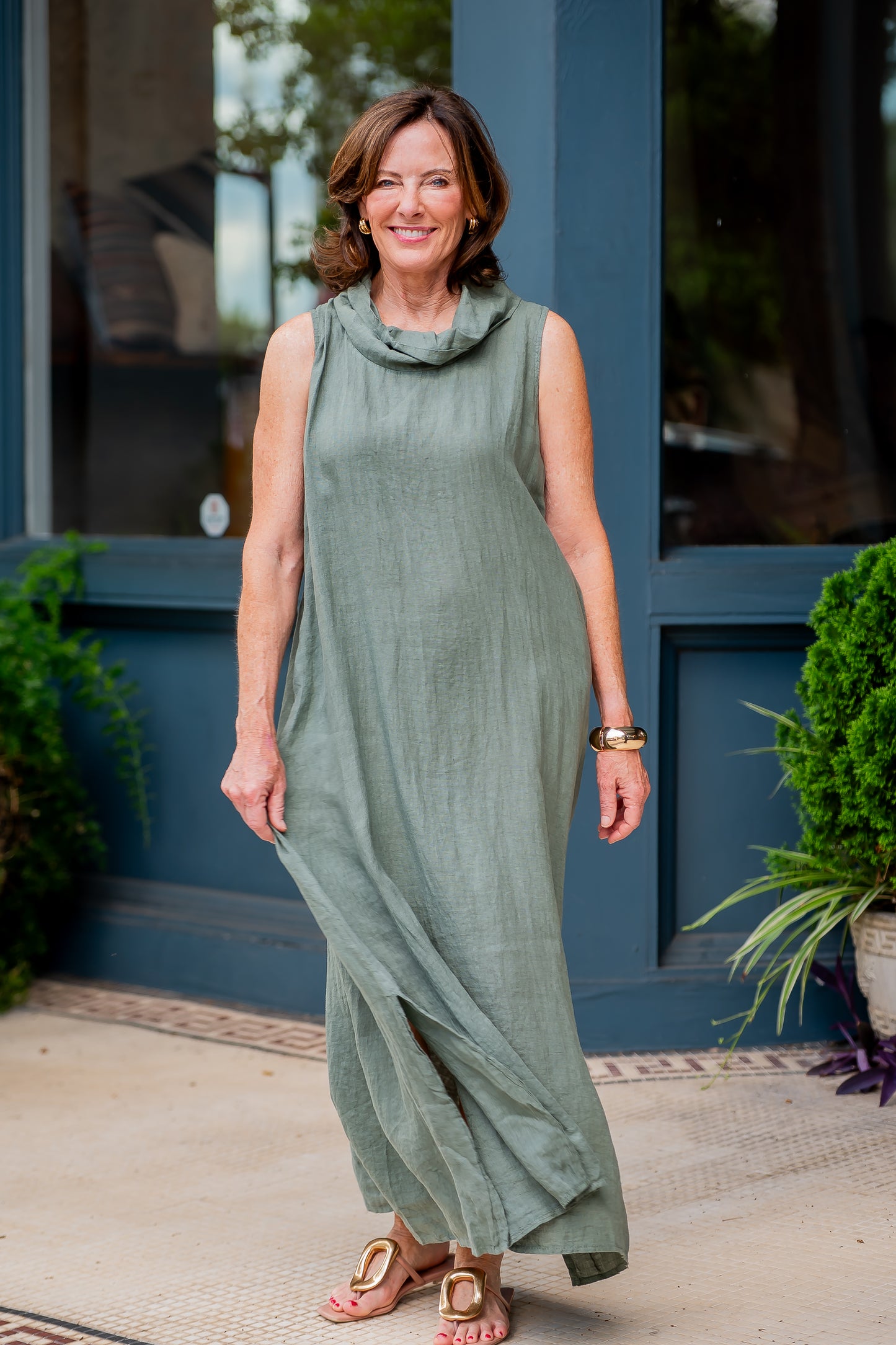 Cannes Linen Dress-Army Green