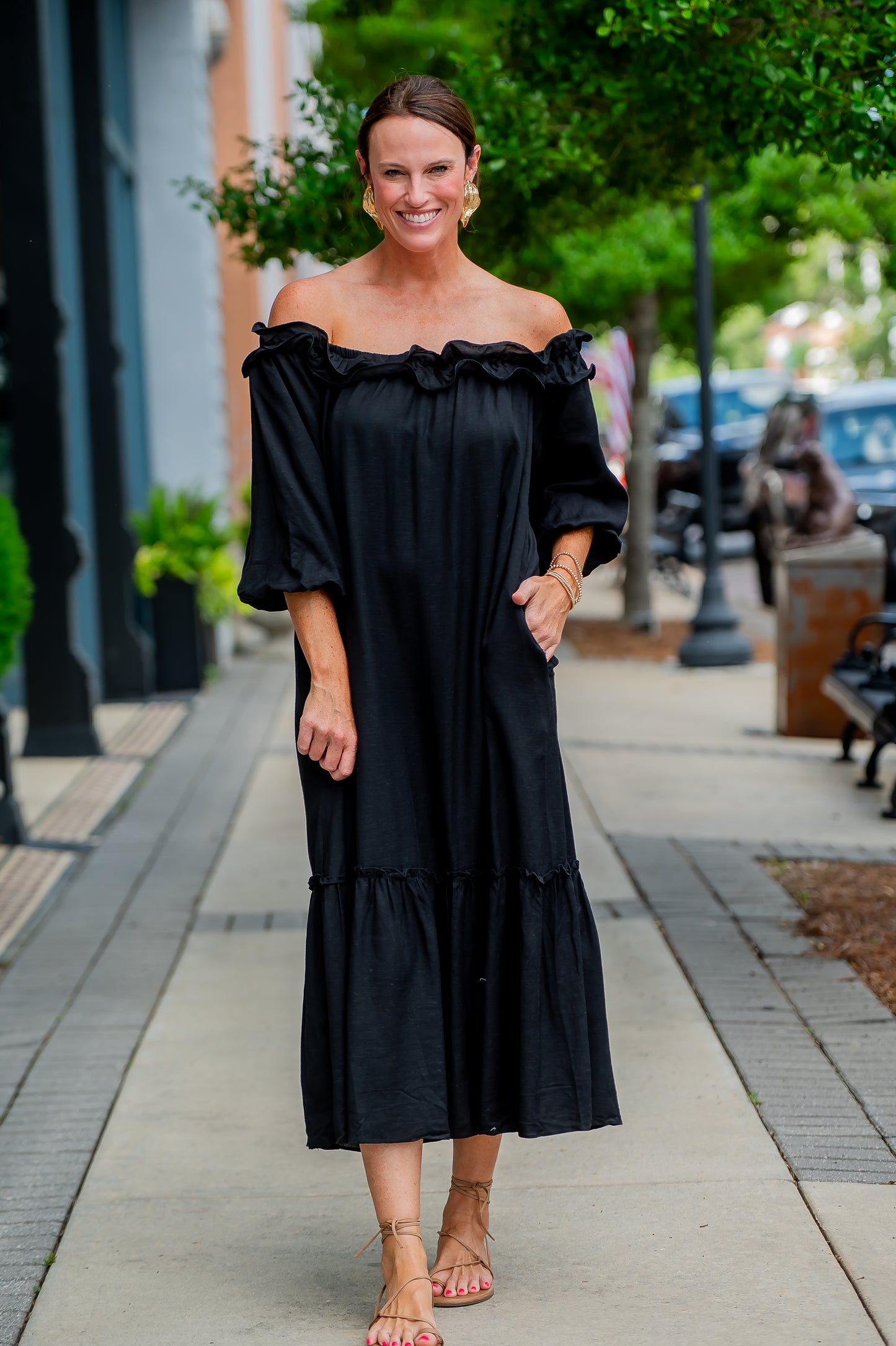 Harper Linen Ruffled Midi Dress