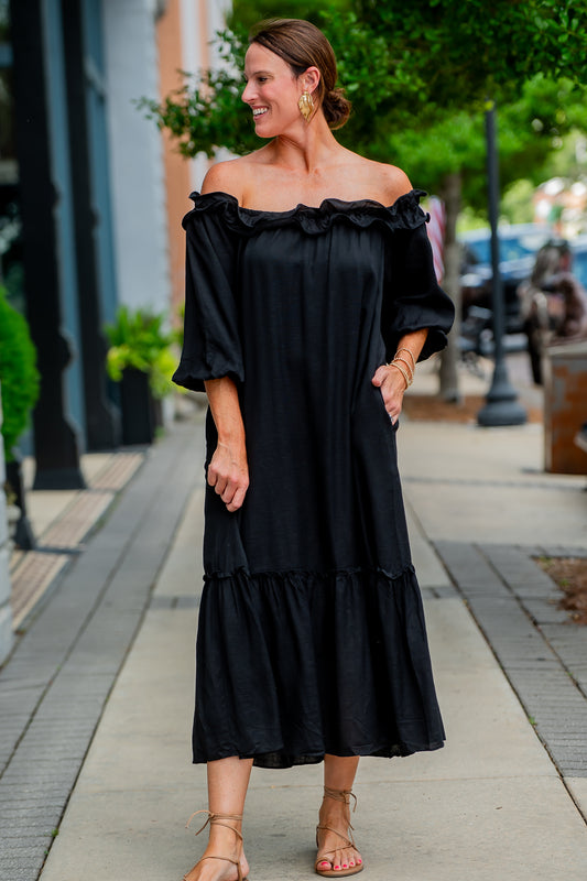 Harper Linen Ruffled Midi Dress
