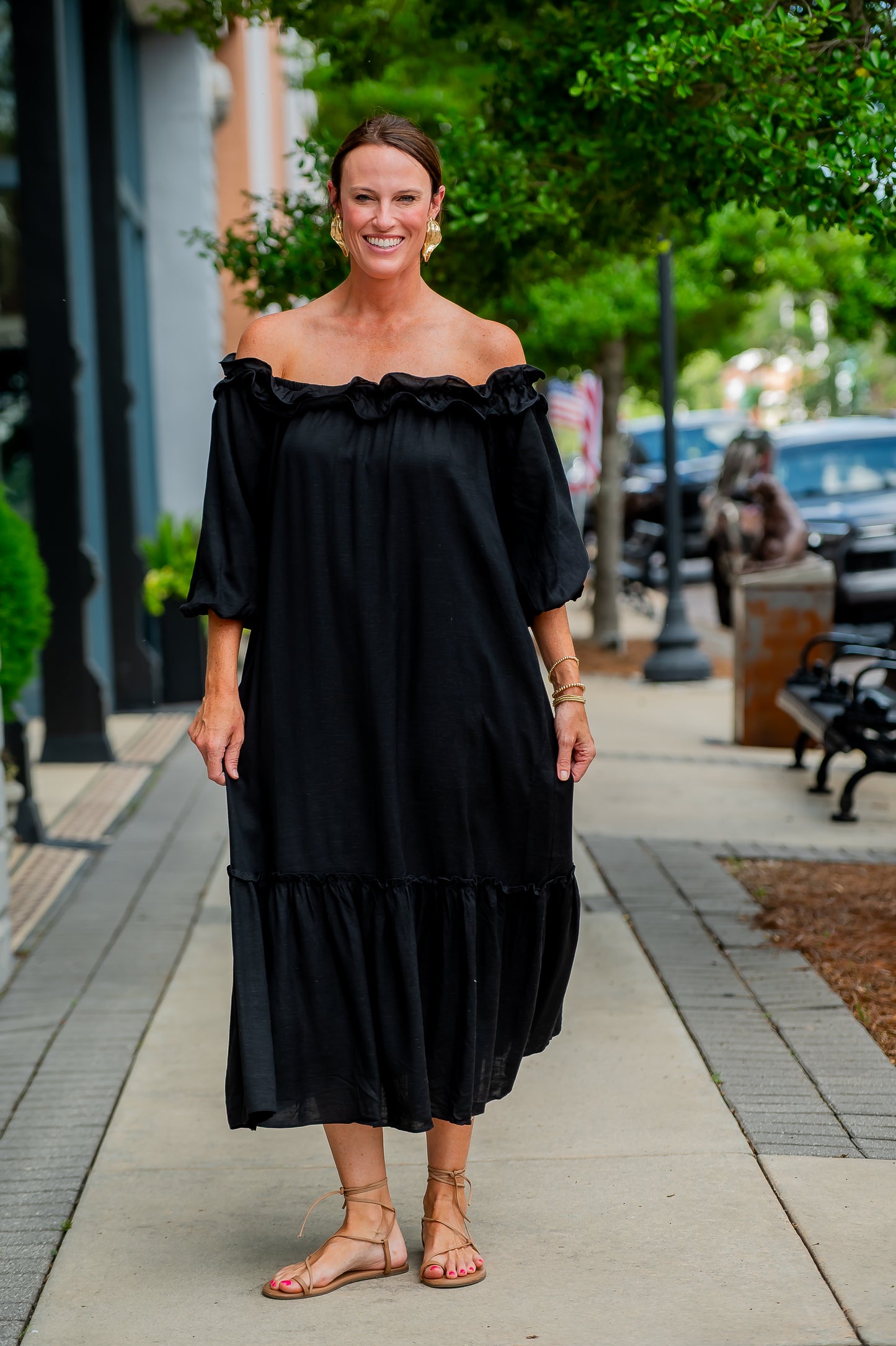 Harper Linen Ruffled Midi Dress