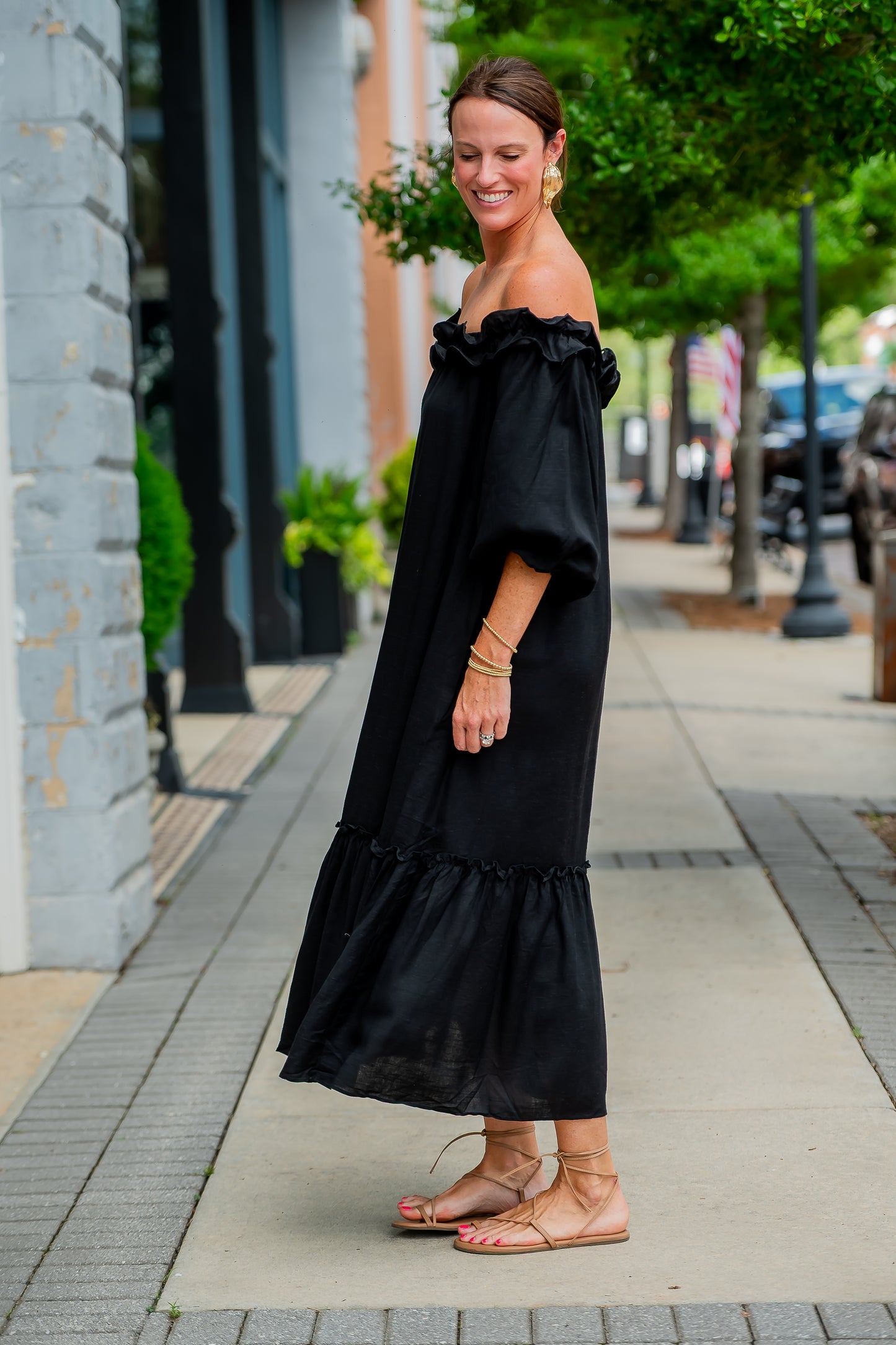 Harper Linen Ruffled Midi Dress