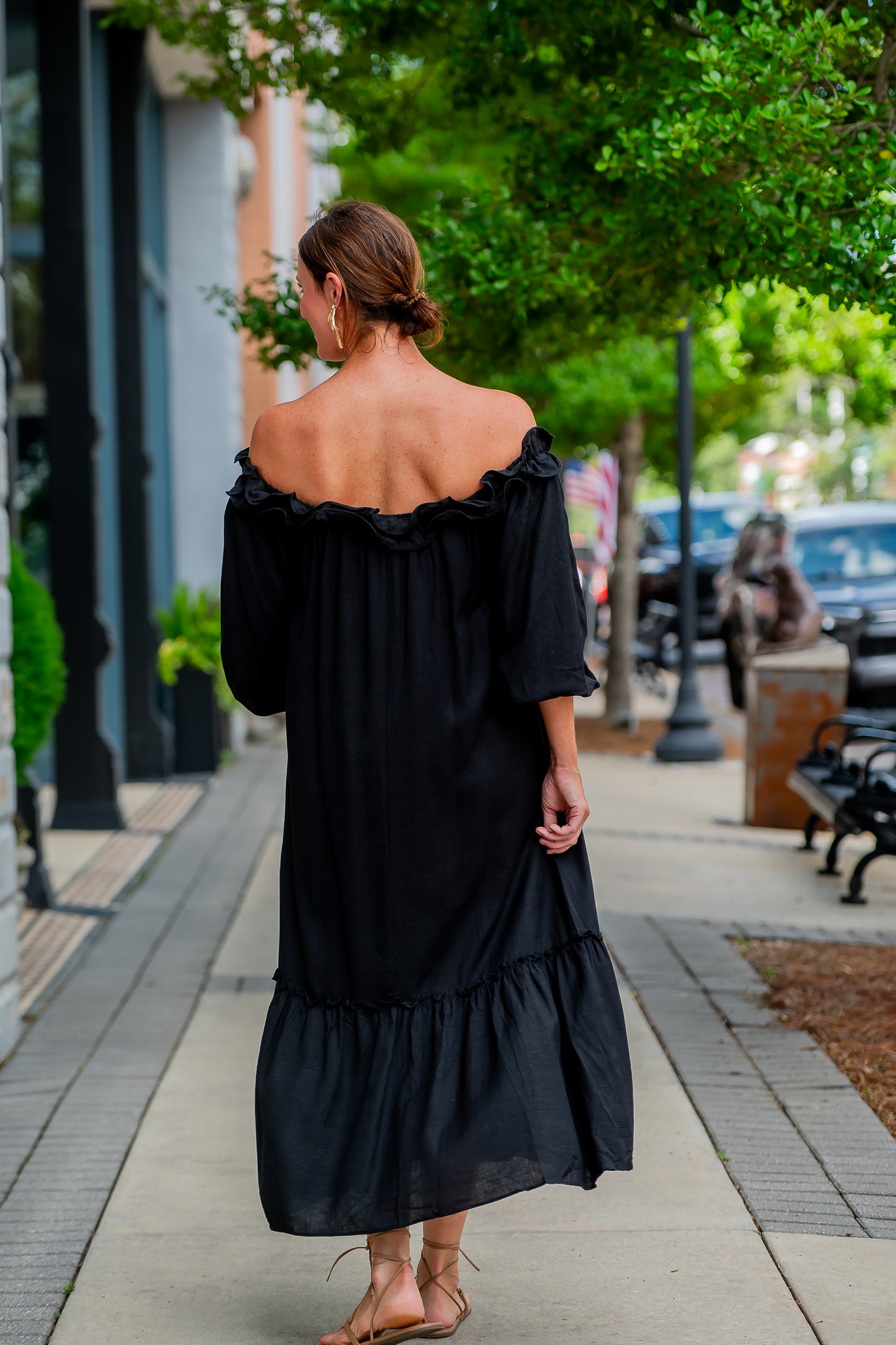 Harper Linen Ruffled Midi Dress
