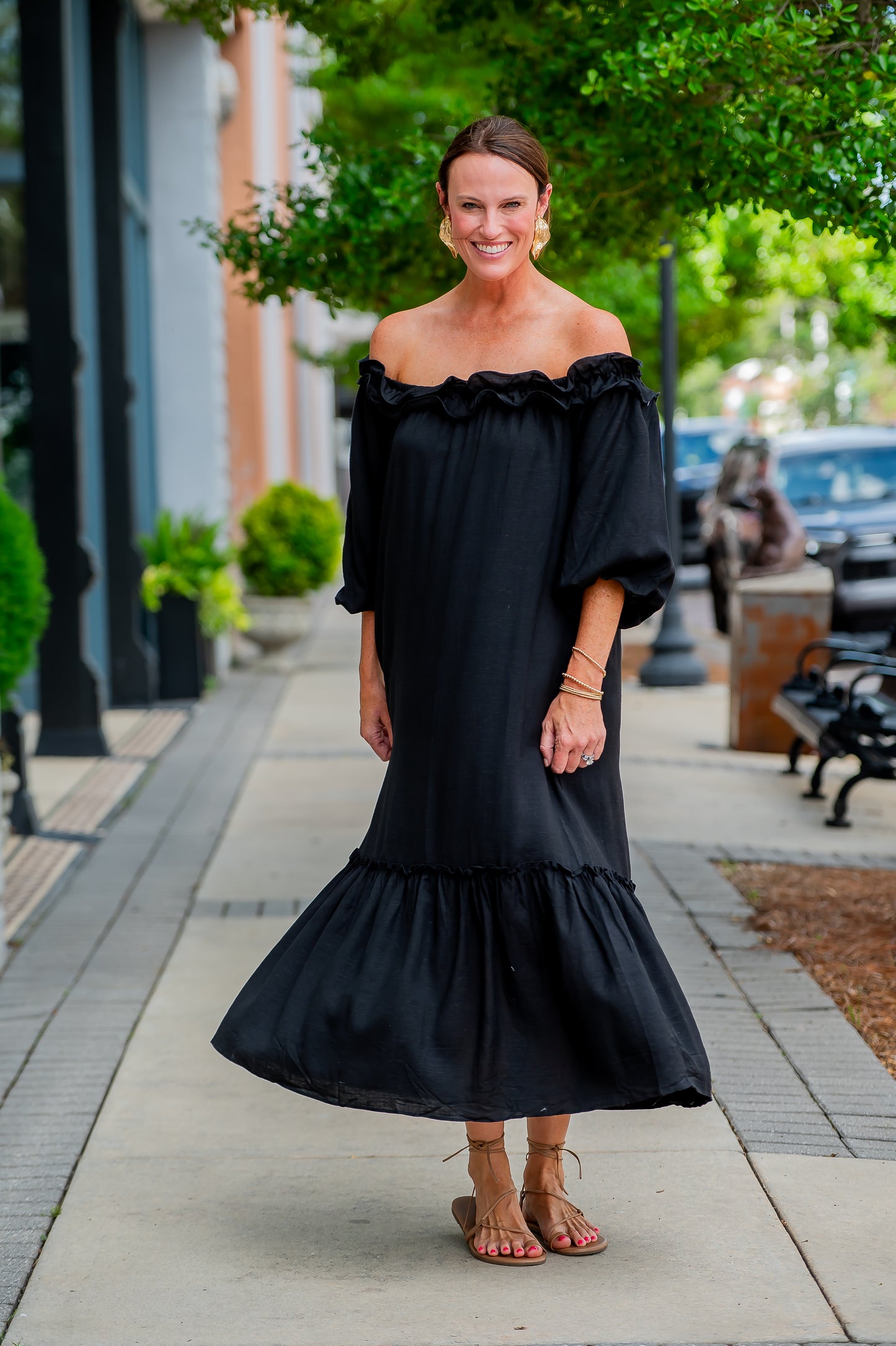 Harper Linen Ruffled Midi Dress