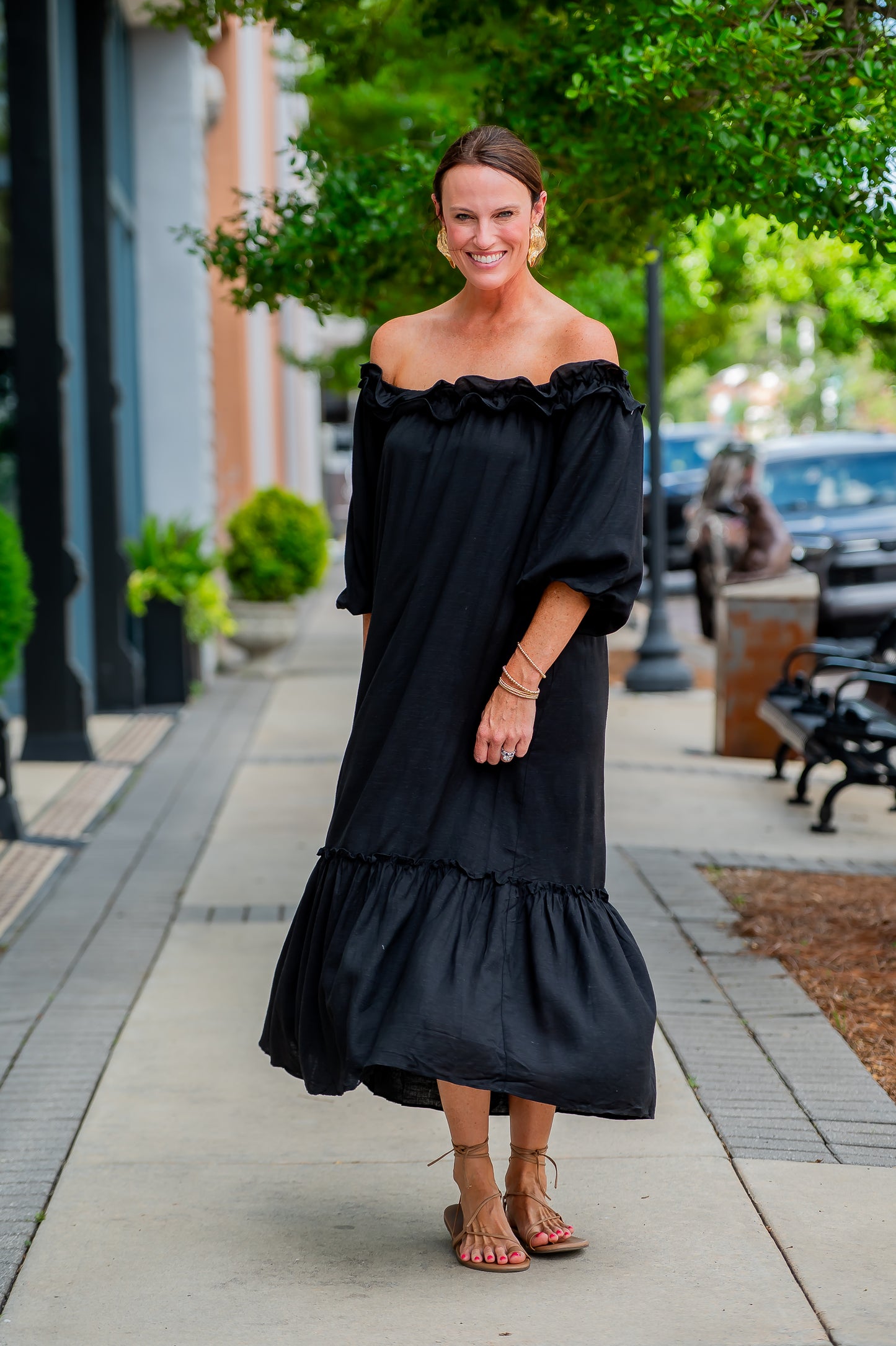 Harper Linen Ruffled Midi Dress