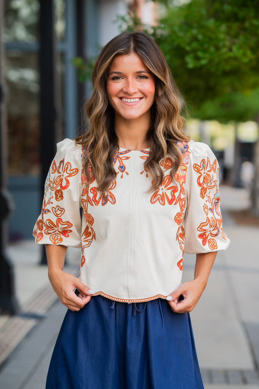 Ria Puff Sleeve Top - Cream