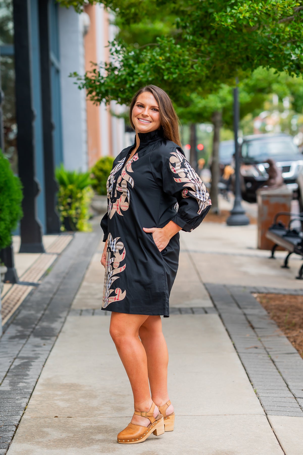 Monroe Shift Dress-Black/Beige Print