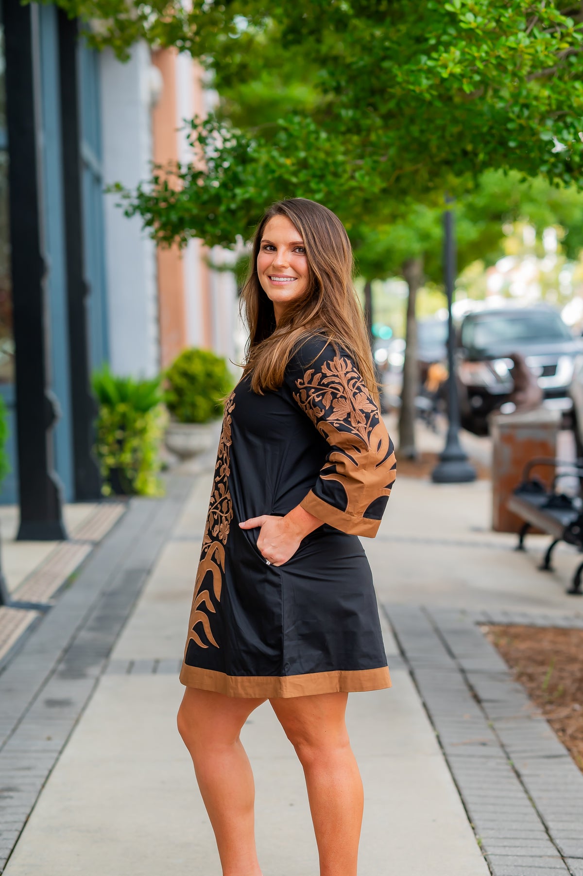 McCall Shift Dress-Black/Camel