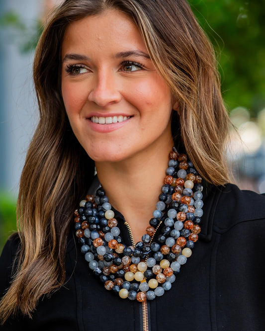 Kayden Beaded Layered Necklace Grey Multi