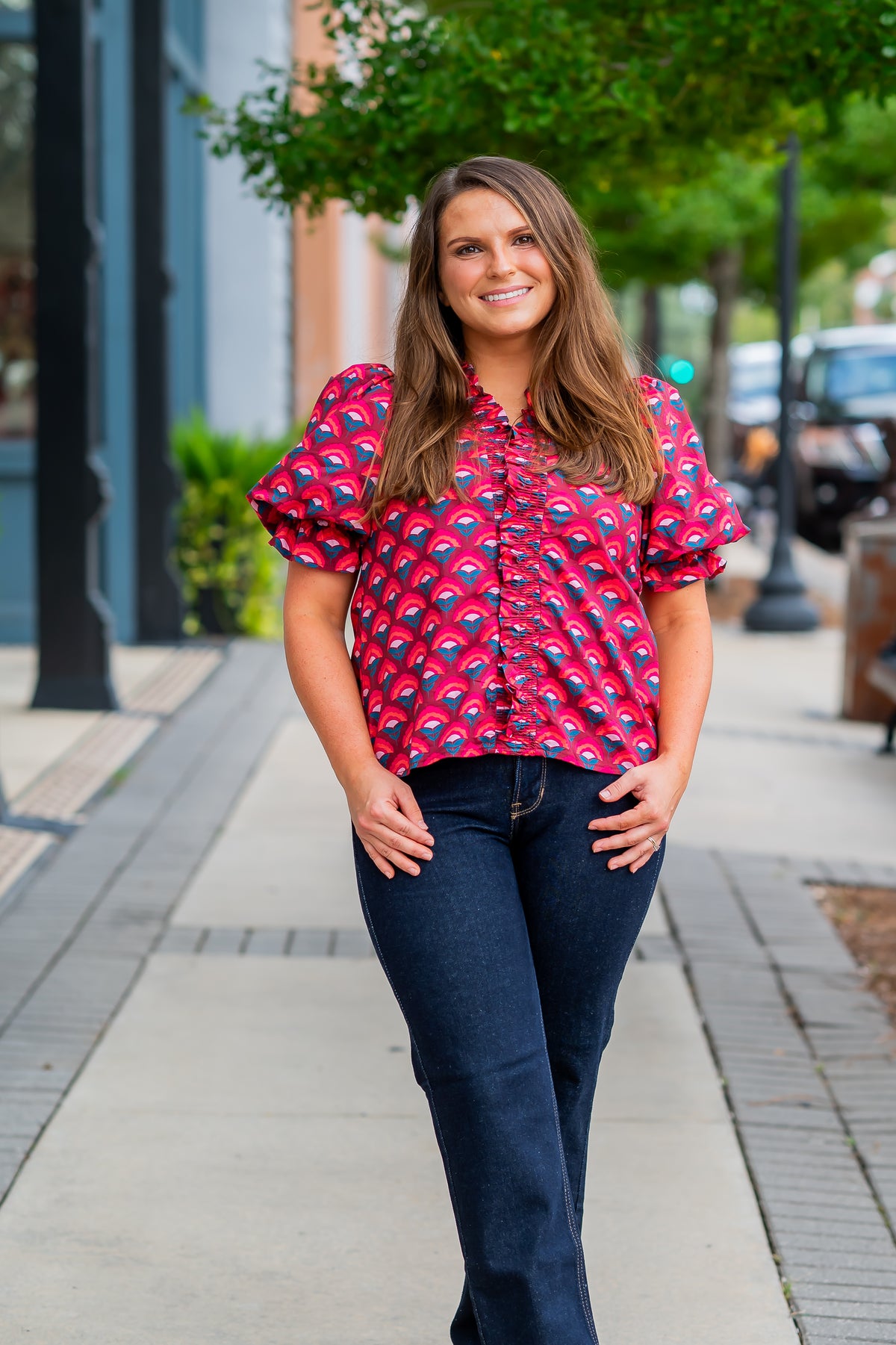 Iris Geometric Print Top-Wine
