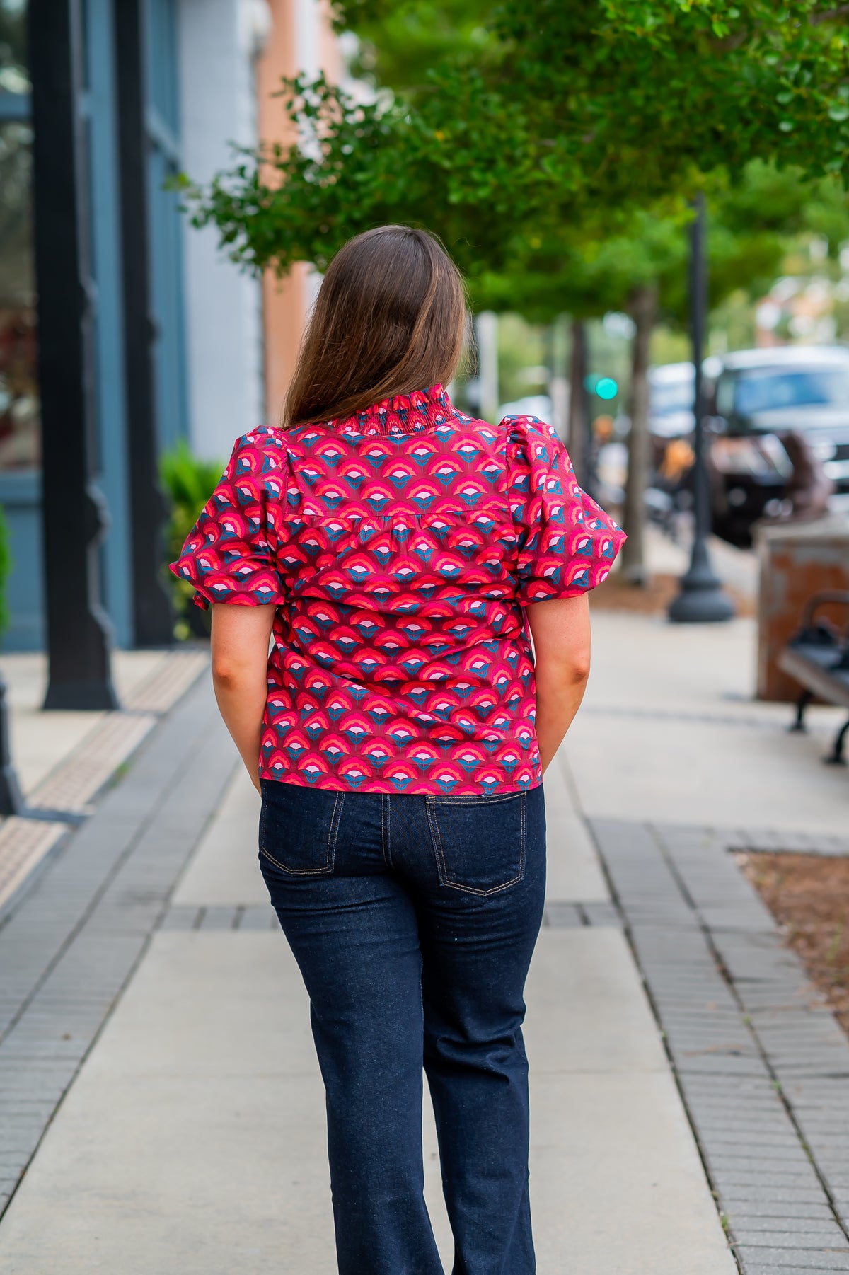 Iris Geometric Print Top-Wine