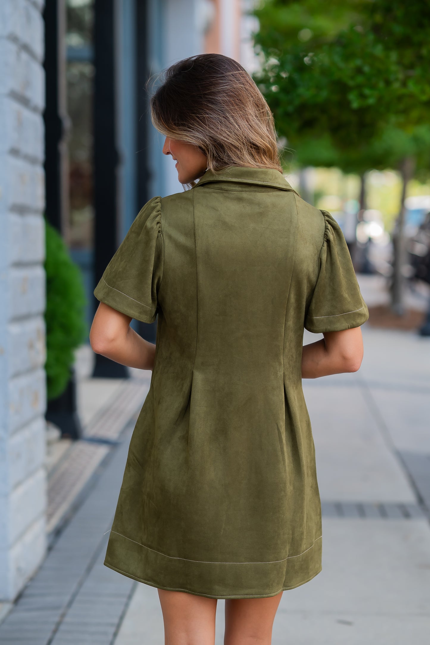 Layne Suede Dress-Olive