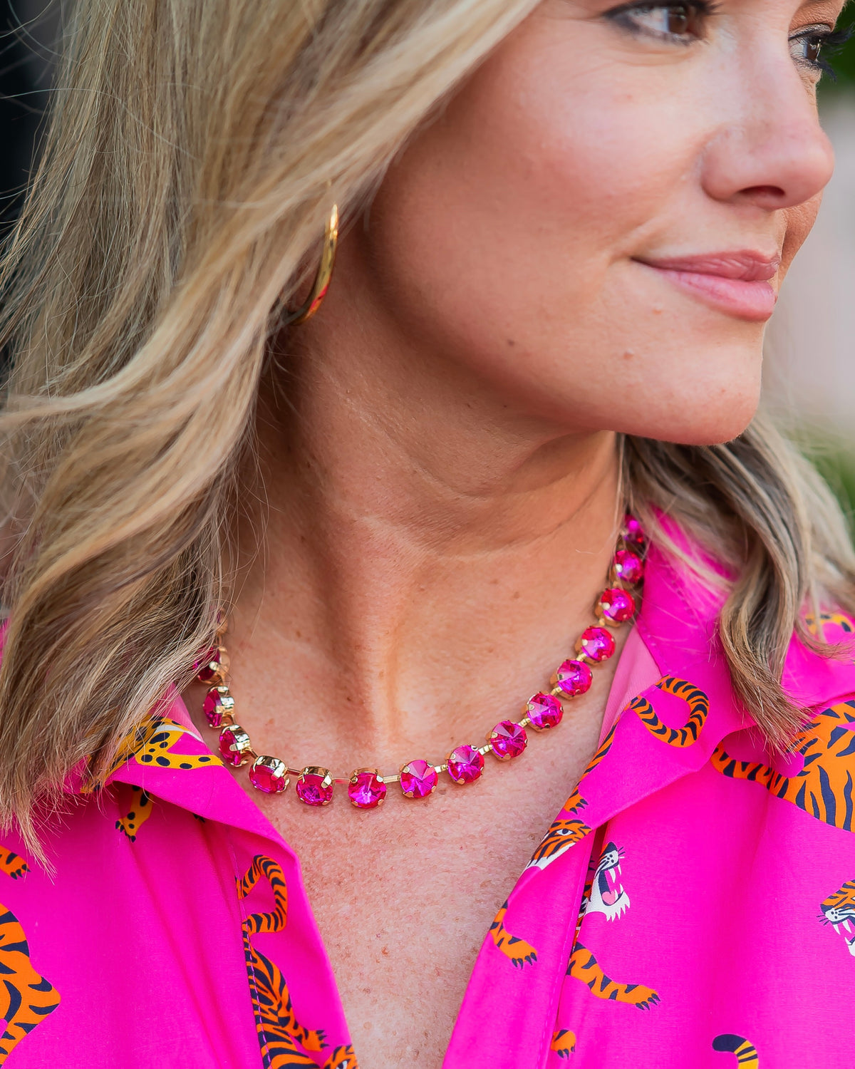 Radcliffe Rhinestone Necklace Fuchsia