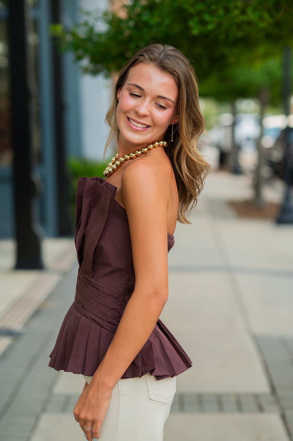Graylee Pleated Top-Chocolate