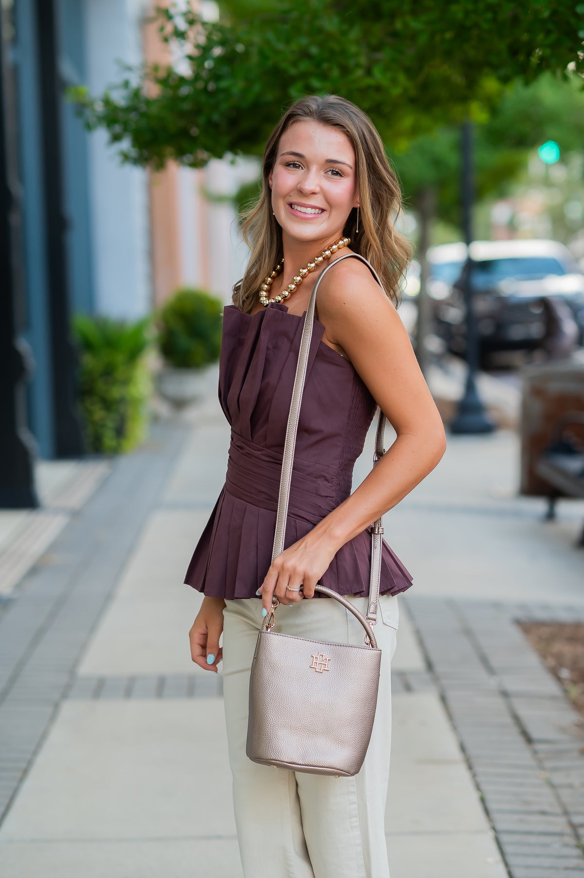 Graylee Pleated Top-Chocolate