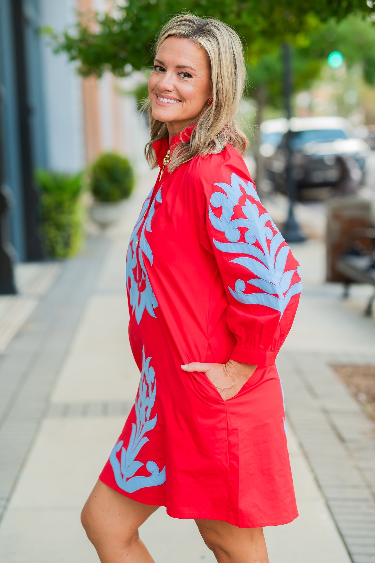 Monroe Shift Dress-Red/Blue