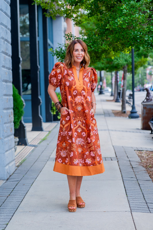 Katie Floral Dress-Terracotta
