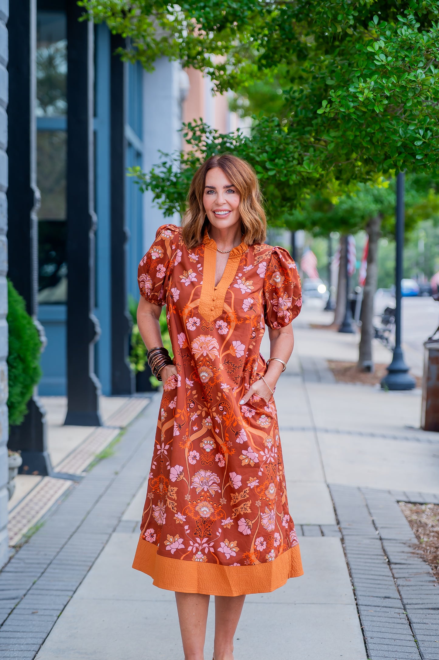 Katie Floral Dress-Terracotta